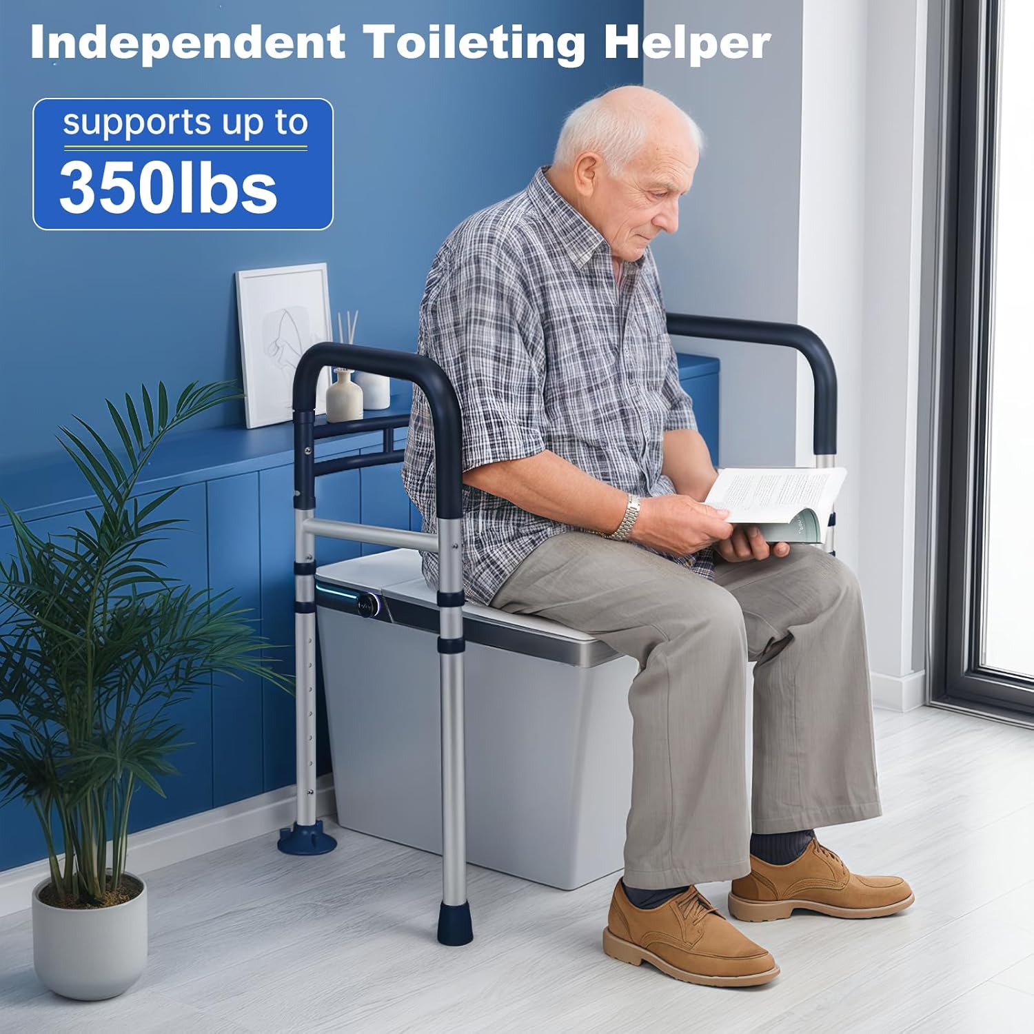 Toilet Safety Rails (350 LB) – Adjustable, Foldable Toilet Handle Frame for Elderly & Disabled Adults, Supports All Toilet Types (Lake Blue) - Image 4