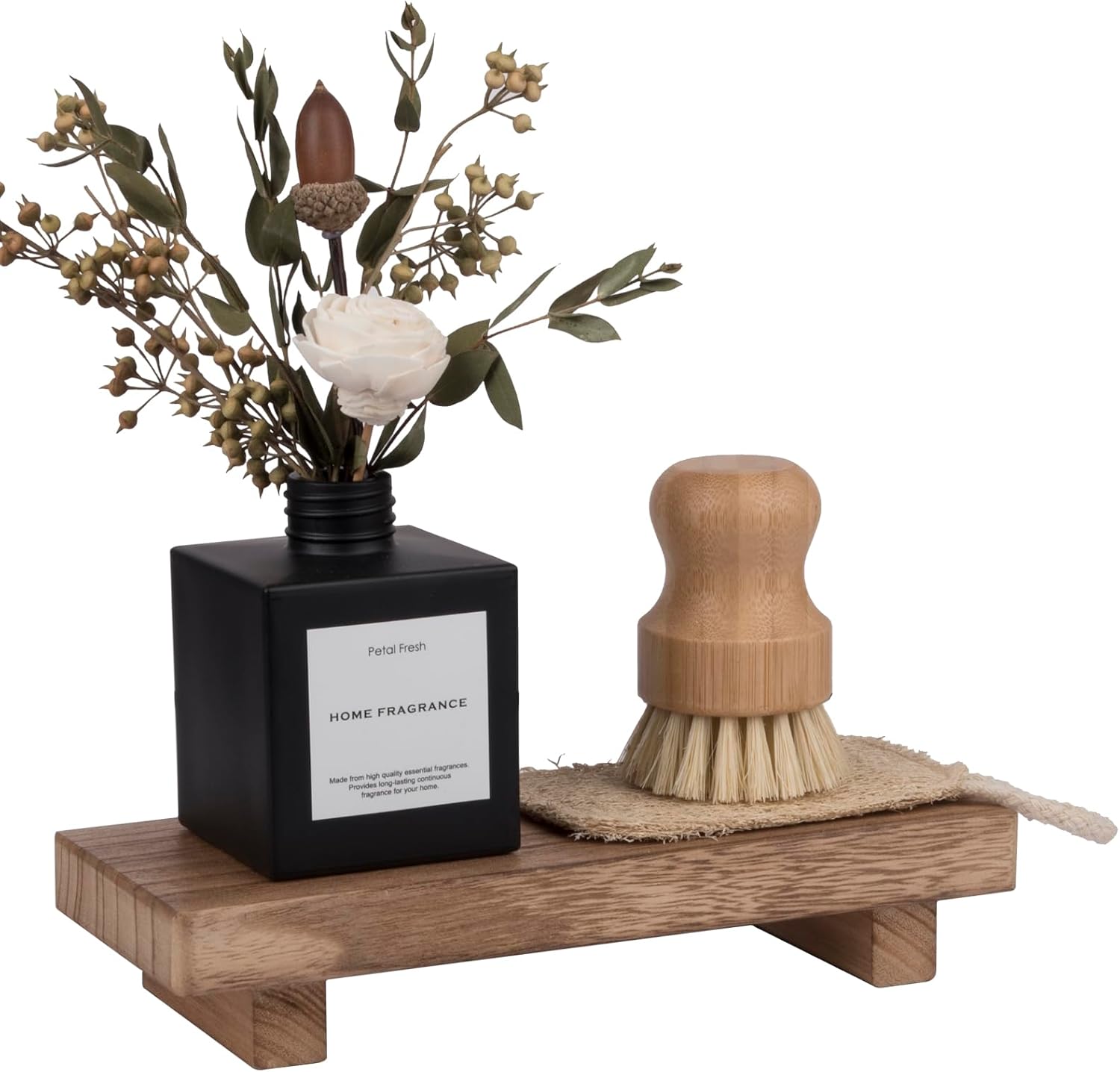 zoocatia Small Wood Tray Pedestal Stand Farmhouse Bathroom Decor Decorative Wooden Riser Kitchen Soap Dish Holder for Vanity, Counter, Sink, Brown - Image 7