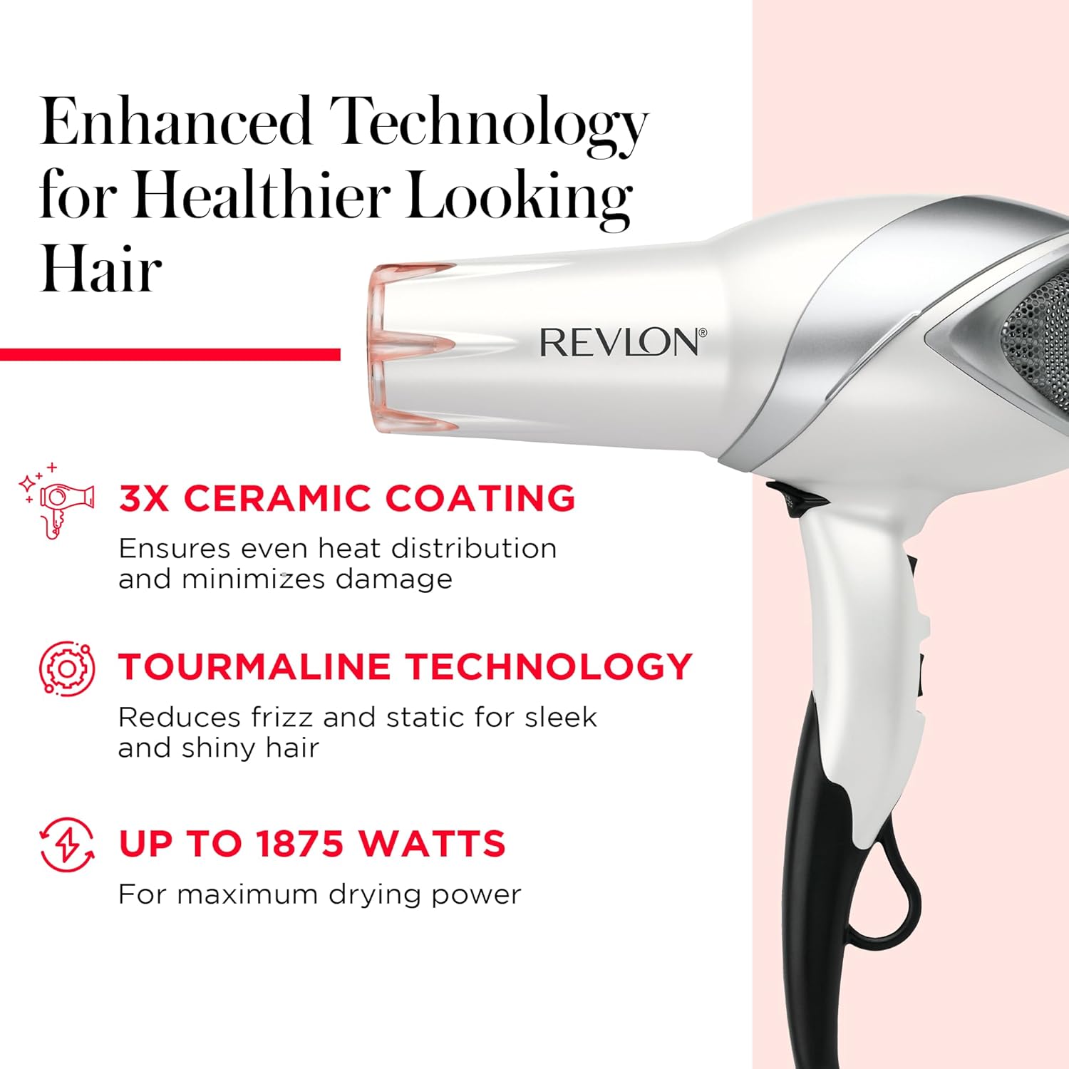REVLON Infrared Hair Dryer with Diffuser & Concentrator - Ionic Ceramic Blow Dryer for Frizz Control, Shine, Soft Hair & Moisture Protection - 1875W Professional Salon-Quality (White) - Image 4
