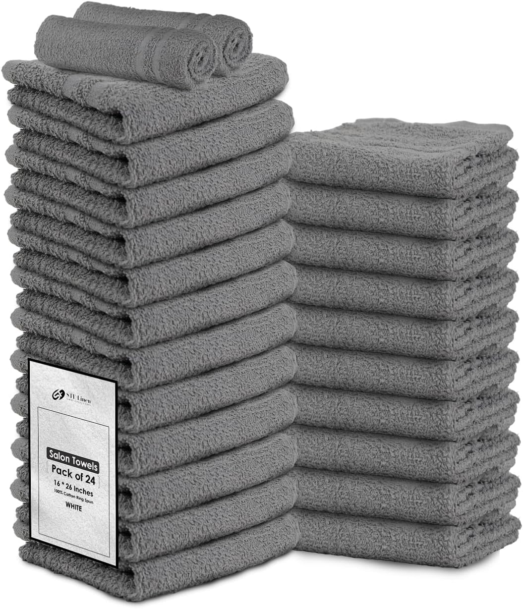 Hand Towels (Pack of 24) Grey Economy Salon Towels - 100% Cotton Spa Towel – 16 x 27 Inches Highly Absorbable, Facial, Gym, Hair Towels Face Towels Bulk
