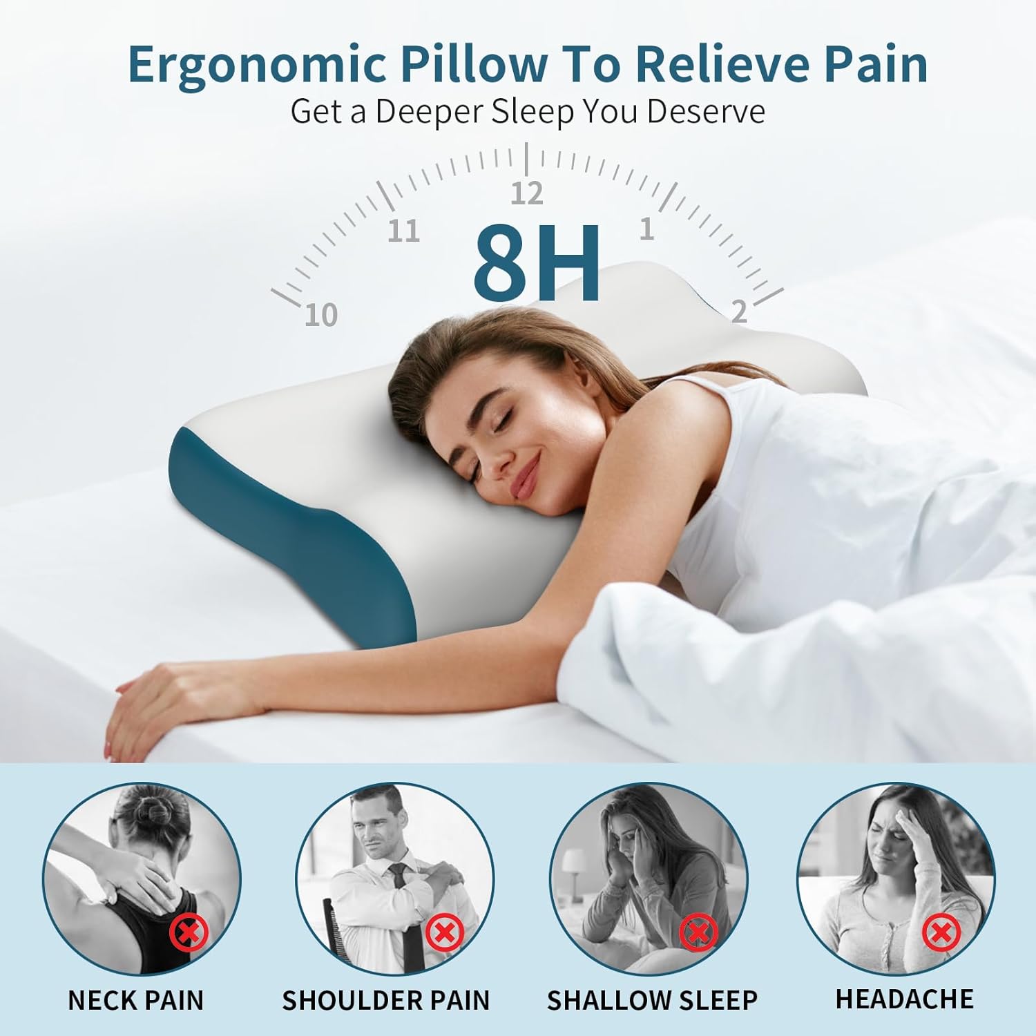 Cervical Neck Pillow for Pain Relief, Contour Memory Foam Pillows Ergonomic Pillow Orthopedic Cooling Pillow Bed Pillow Neck Support for Side Back Stomach Sleepers - Image 2