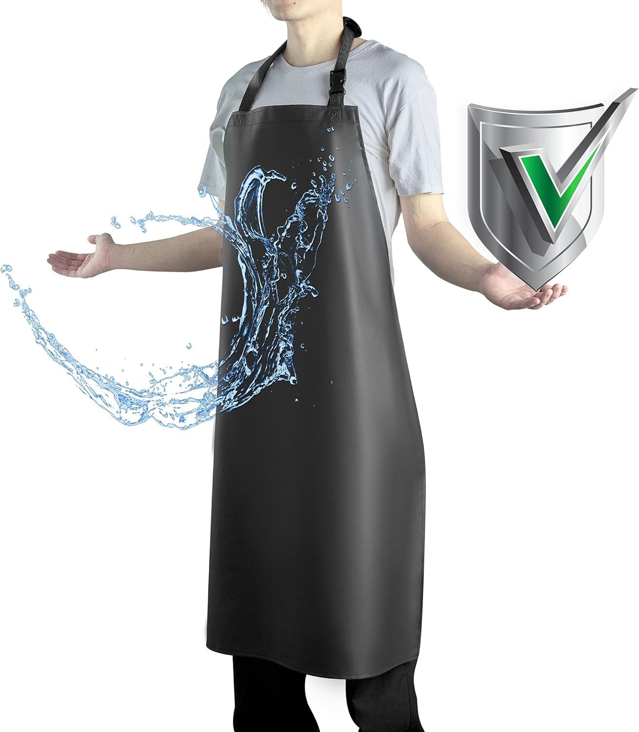 Waterproof Apron with Comfortable Adjustable Bib Rubber Vinyl Dishwasher Heavy Duty Apron for Men Women Dishwashing
