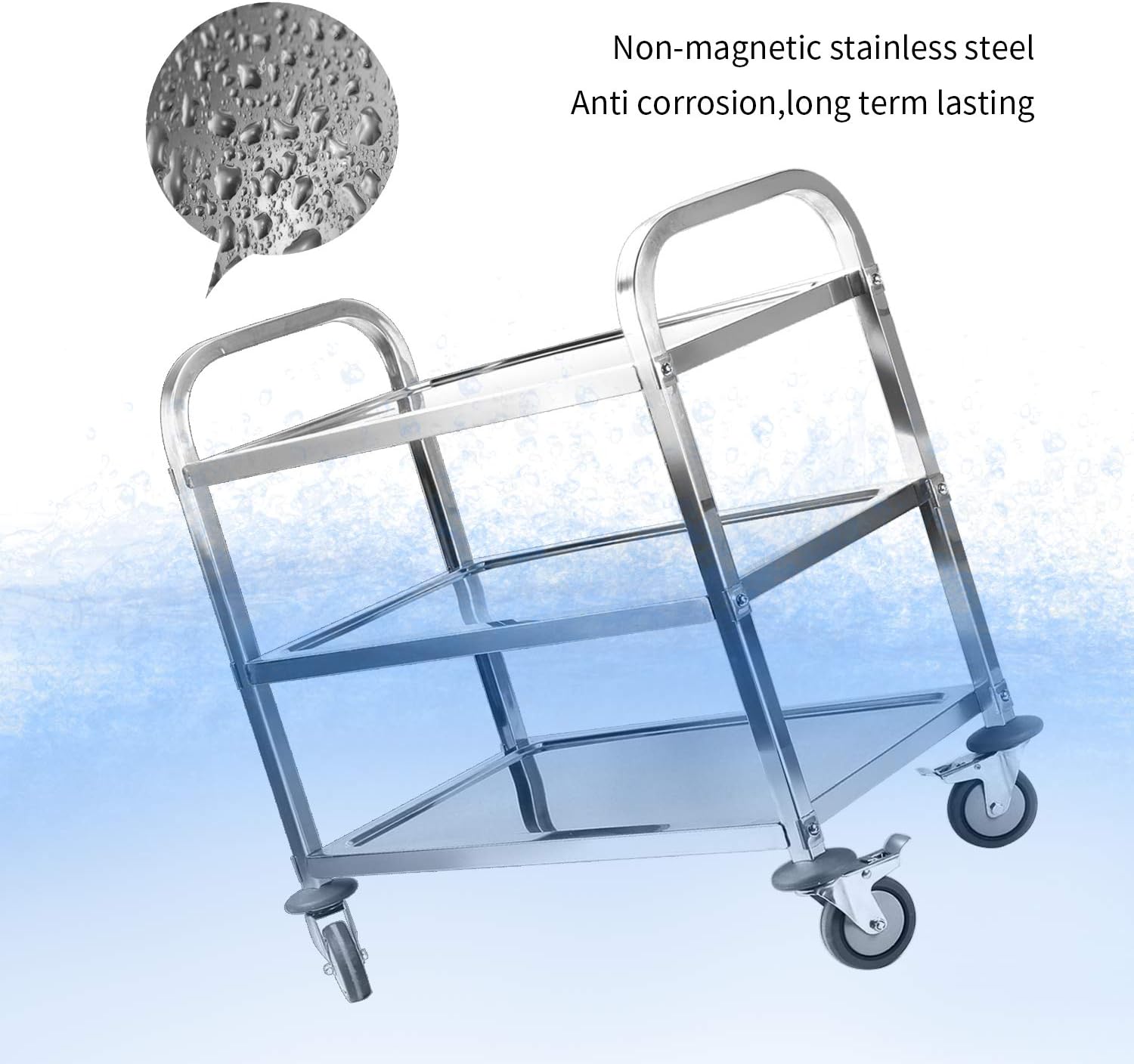 MYOYAY 37.4x19.7x37.4 Inch Stainless Steel Cart Large 3 Tier Kitchen Utility Rolling Cart Service Catering Storage Cart with Locking Wheels Kitchen Cart or Kitchen Hotel Restaurant Cafe Home - Image 8