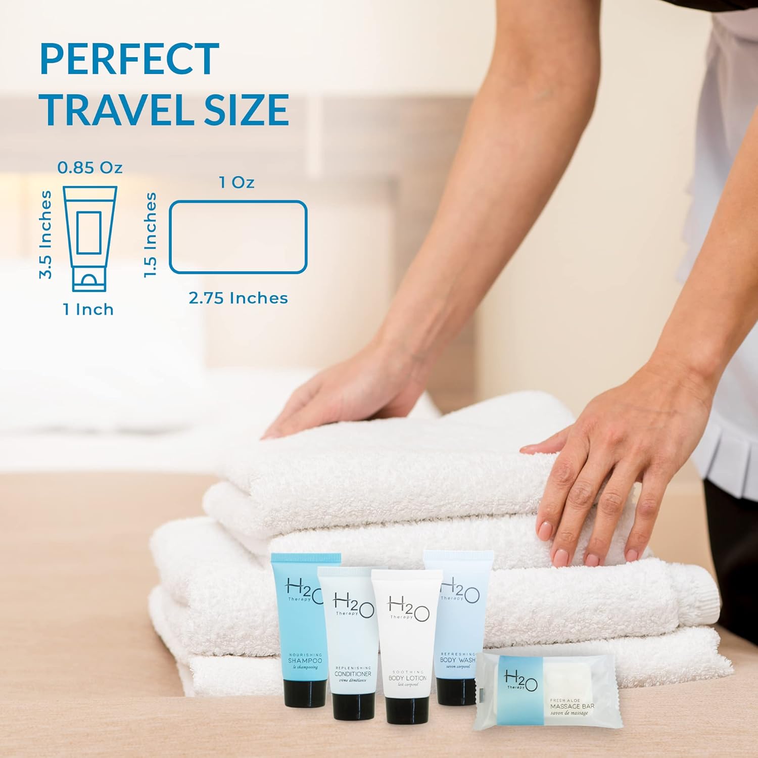 H2O Therapy Hotel Soaps & Toiletries Bulk Set | 1-Shoppe Amenities Kit | 0.85oz Shampoo & Conditioner, Body Wash, Lotion, 1oz Bar Soap | Travel Size | 75 Pieces - Image 5