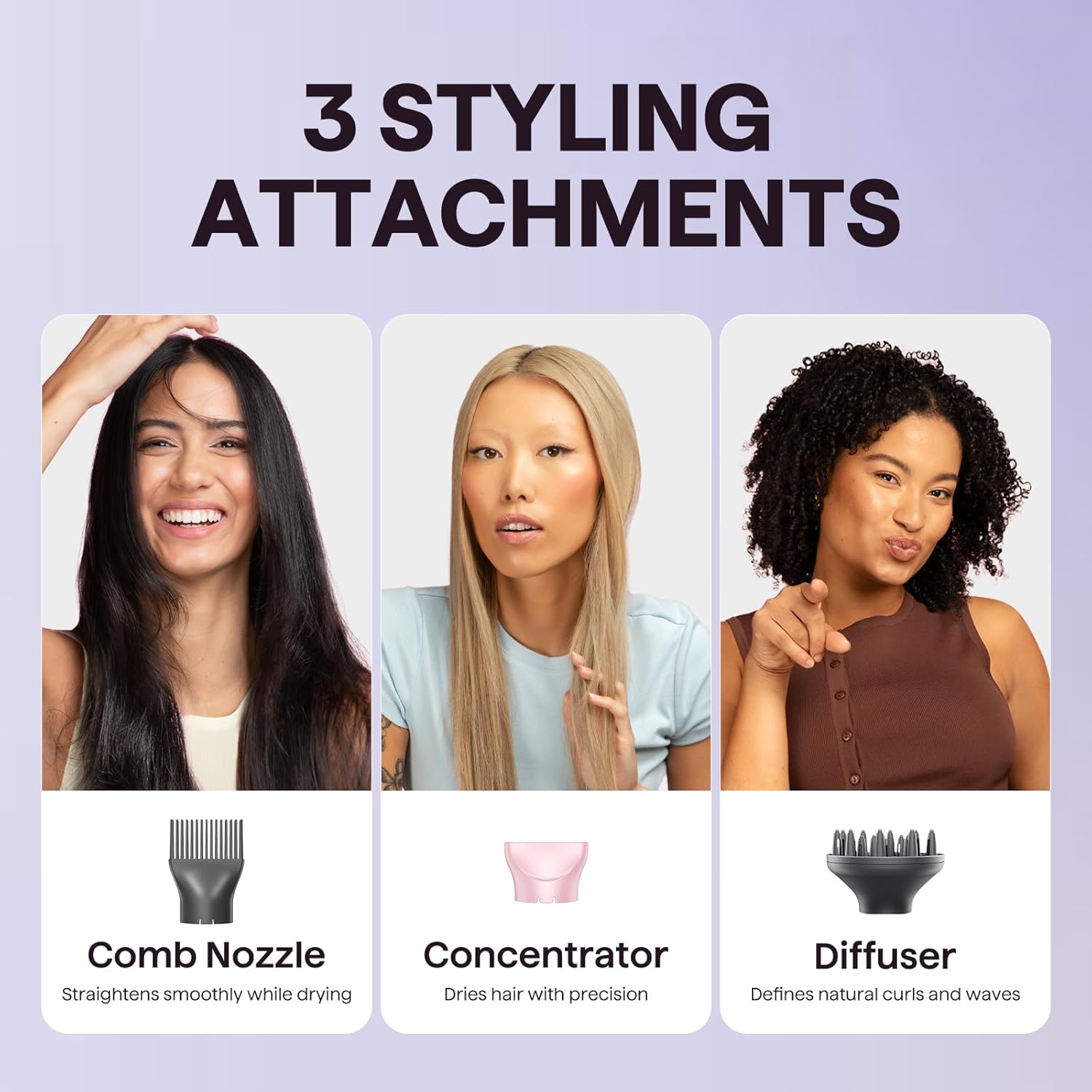 Wavytalk Hair Dryer with Diffuser, Blown Away Ionic Blow Dryer for Curly Hair with Comb, 1875W Fast Drying Hair Dryer with Ceramic Technology, 3 Attachments for All Hair Types, Light and Quiet, Pink - Image 5