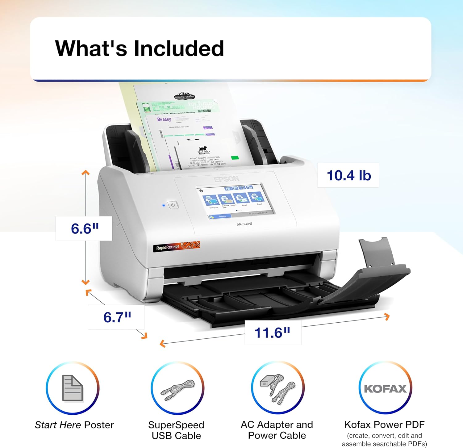 Epson RapidReceipt RR-600W Wireless Desktop Color 2-Sided Document & Tax Receipt Scanner with ScanSmart AI PRO Data Management Software for PC & Mac Touchscreen & 100-Page Auto Document Feeder - Image 8