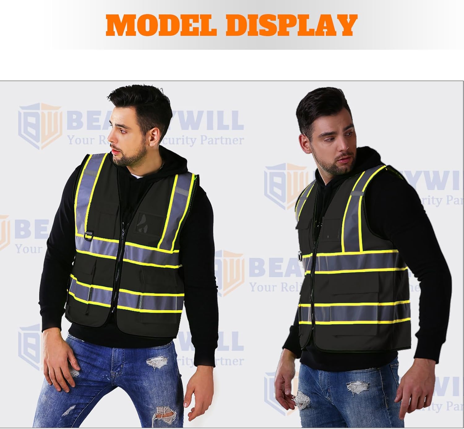 BeautyWill Custom Safety Vest Logo Class 2 High Visibility Reflevtive Vest Outdoor Protective Workwear - Image 6