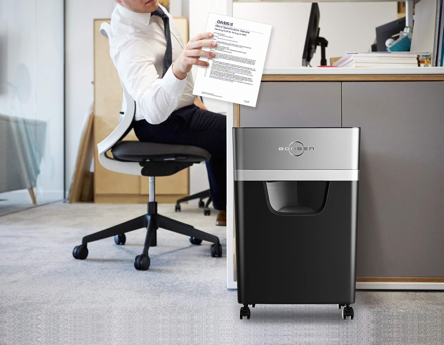 BONSEN 16-Sheet Heavy Duty Paper Shredder for Office, 60-Minute Running Time Cross-Cut CD Shredder with 60dB Low-Noise, 5.3-Gallon Pull Out Bin, Anti-Jam & Quiet Shredder for Home Office (S3102) - Image 7