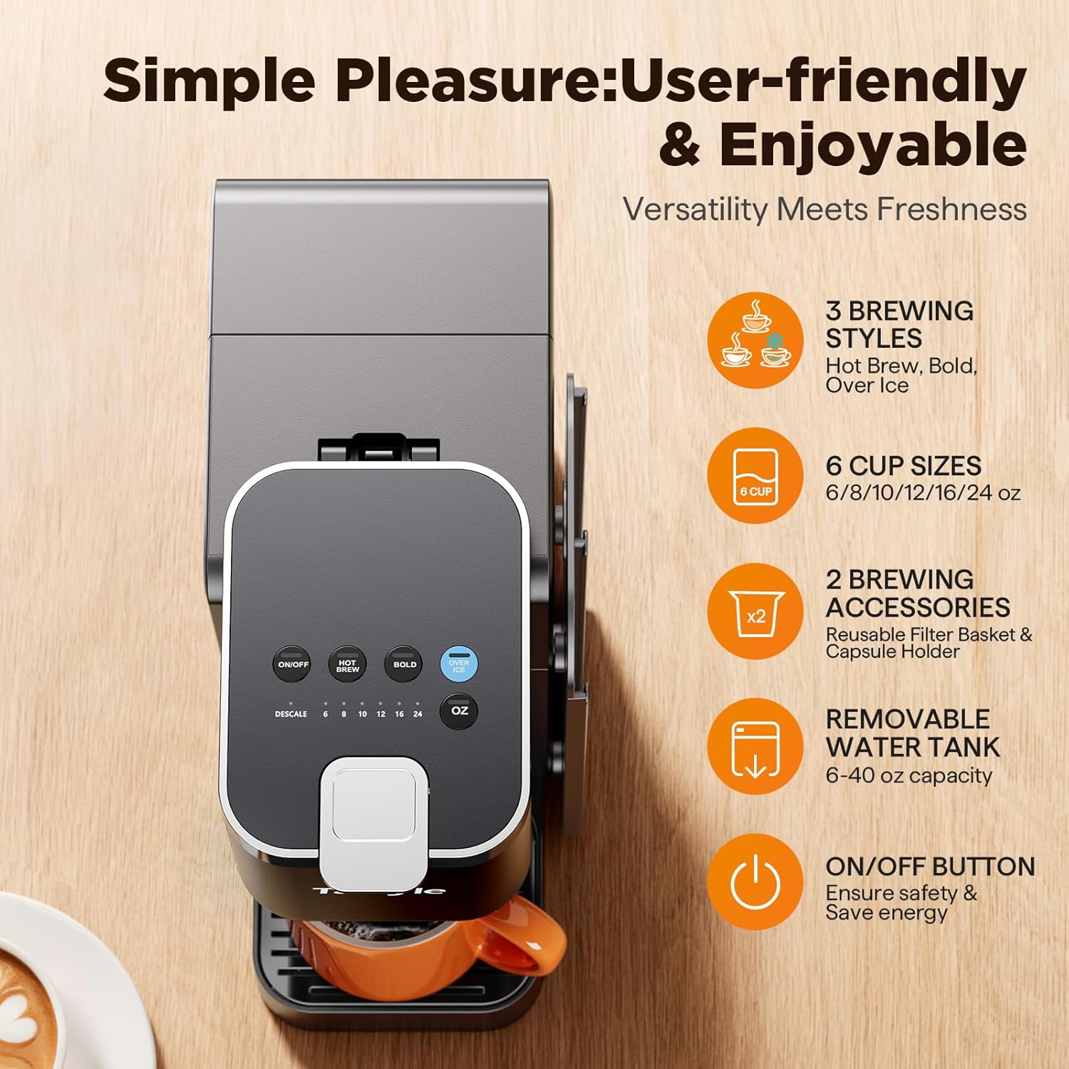 Hot & Iced Coffee Maker with Magnetic K-Pod Organizer (Pods Not Included), Stores 10 Pods, 4-5 Cups Coffee Maker & Single-serve Brewer for K Cup & Grounds, 40oz Removable Water Tank, Black - Image 2