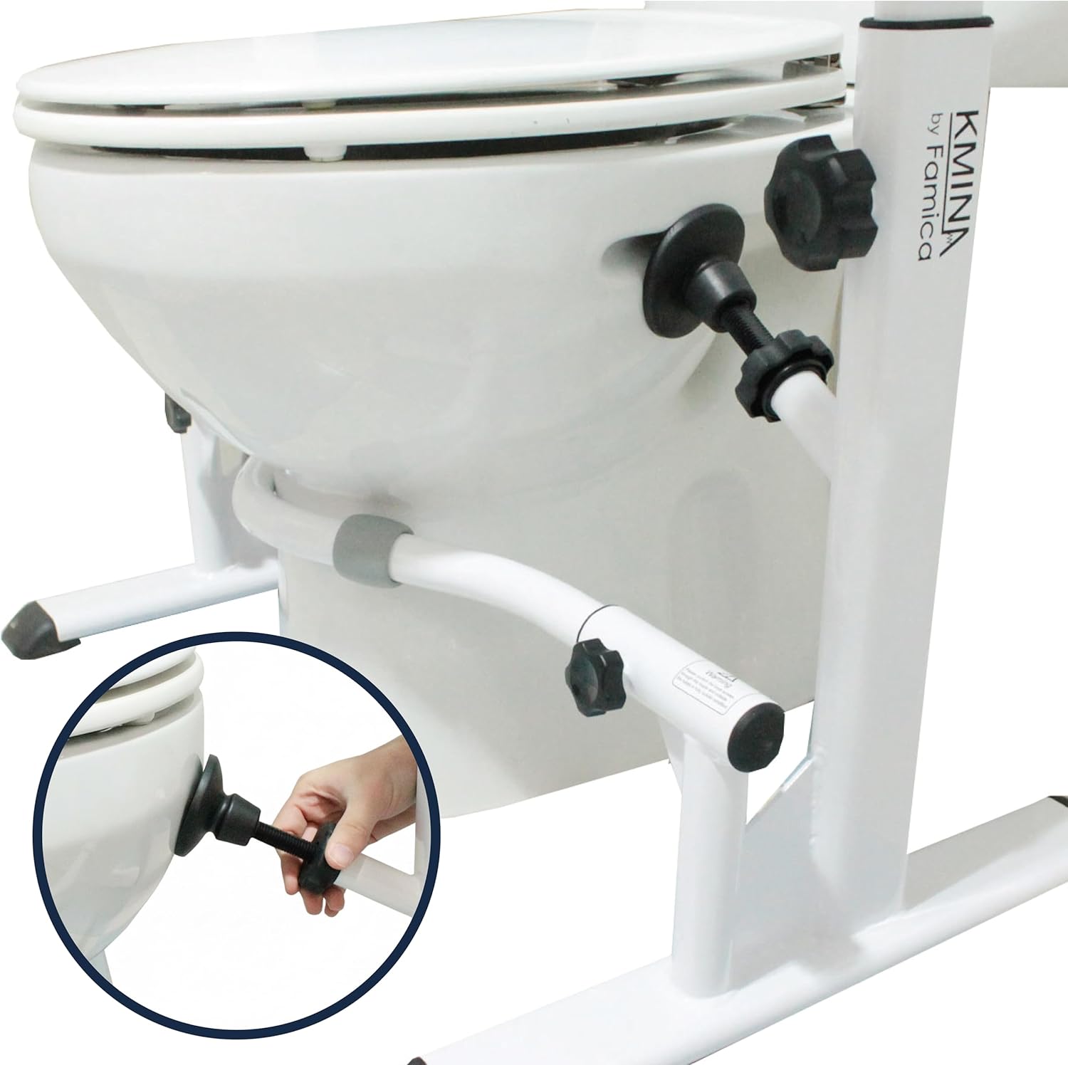 KMINA Toilet Safety Rails for Seniors, Heavy Duty Frame with Handles, Adjustable Height and Width, Handicap Grab Bars - Image 3