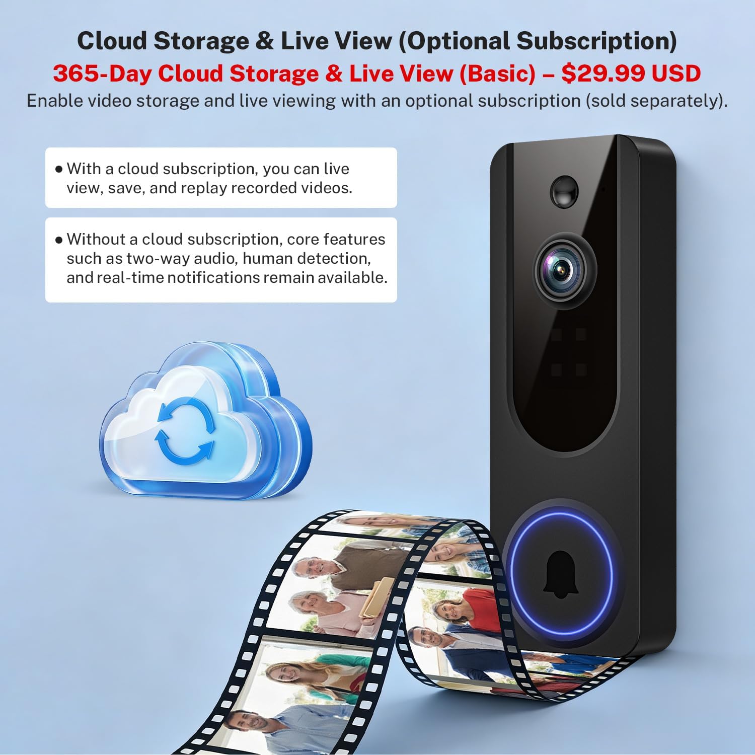Gazing 1080P Wireless Wi-Fi Doorbell Camera for Home Safety, Night Vision, 2-Way Audio, Cloud Storage, AI Human and Motion Detection, Live View, Battery Powered, Indoor Outdoor Surveillance - Image 6