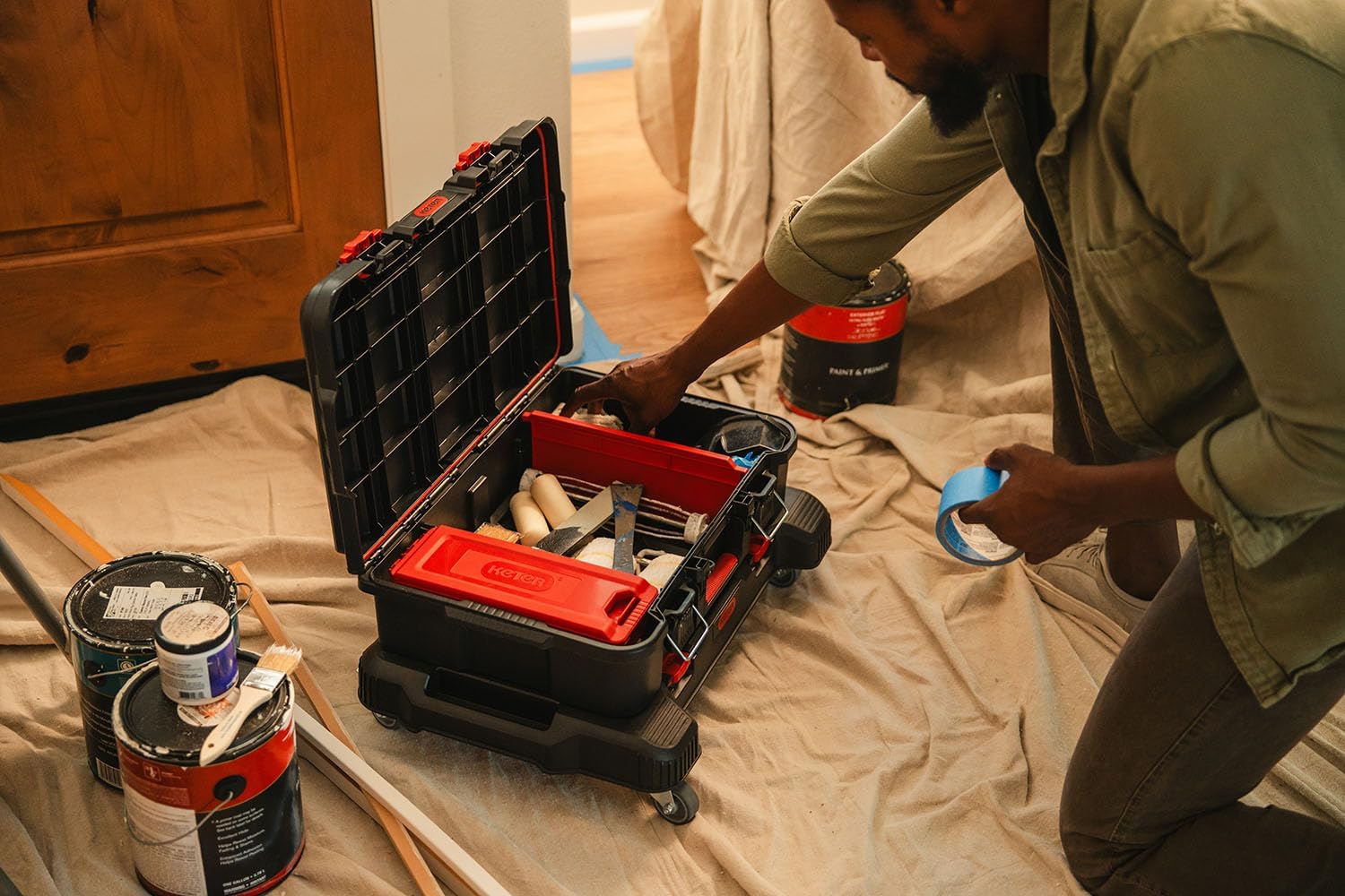 Keter Stack-n-Roll 3-Piece Rolling Tool Storage System – Includes Dolly, Tool Box & Deep Power Tool Case | Modular Mobile Tool Organizer | Stackable Design for Garage, Jobsite & Workshop - Image 5