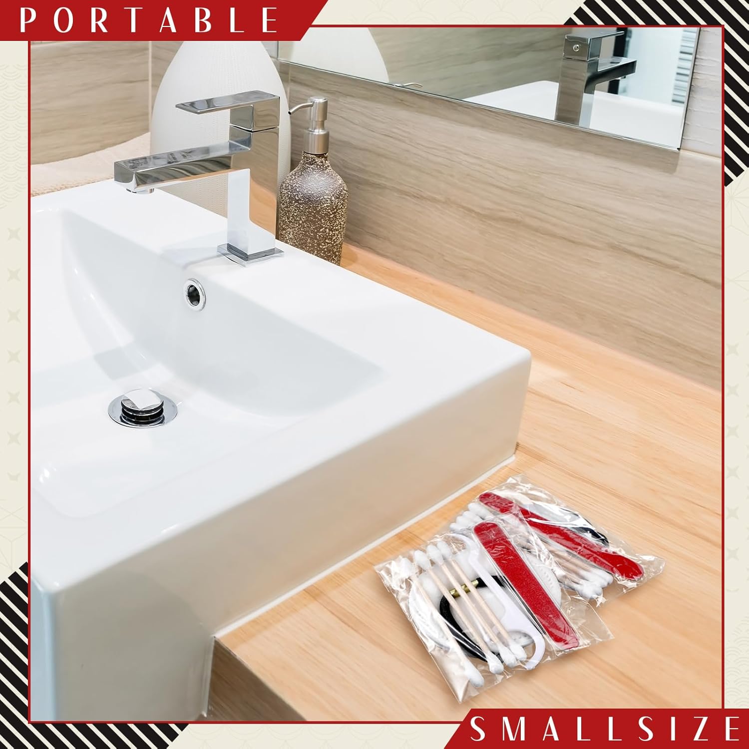 Tondiamo 100 Set Hotel Vanity Kit Individually Wrapped Travel Size Hotel Hospitality Kit Include Disposable Cotton Pads, Cotton Swabs, Hair Tie, Nail File, Dental Floss for Motels Toiletries - Image 4