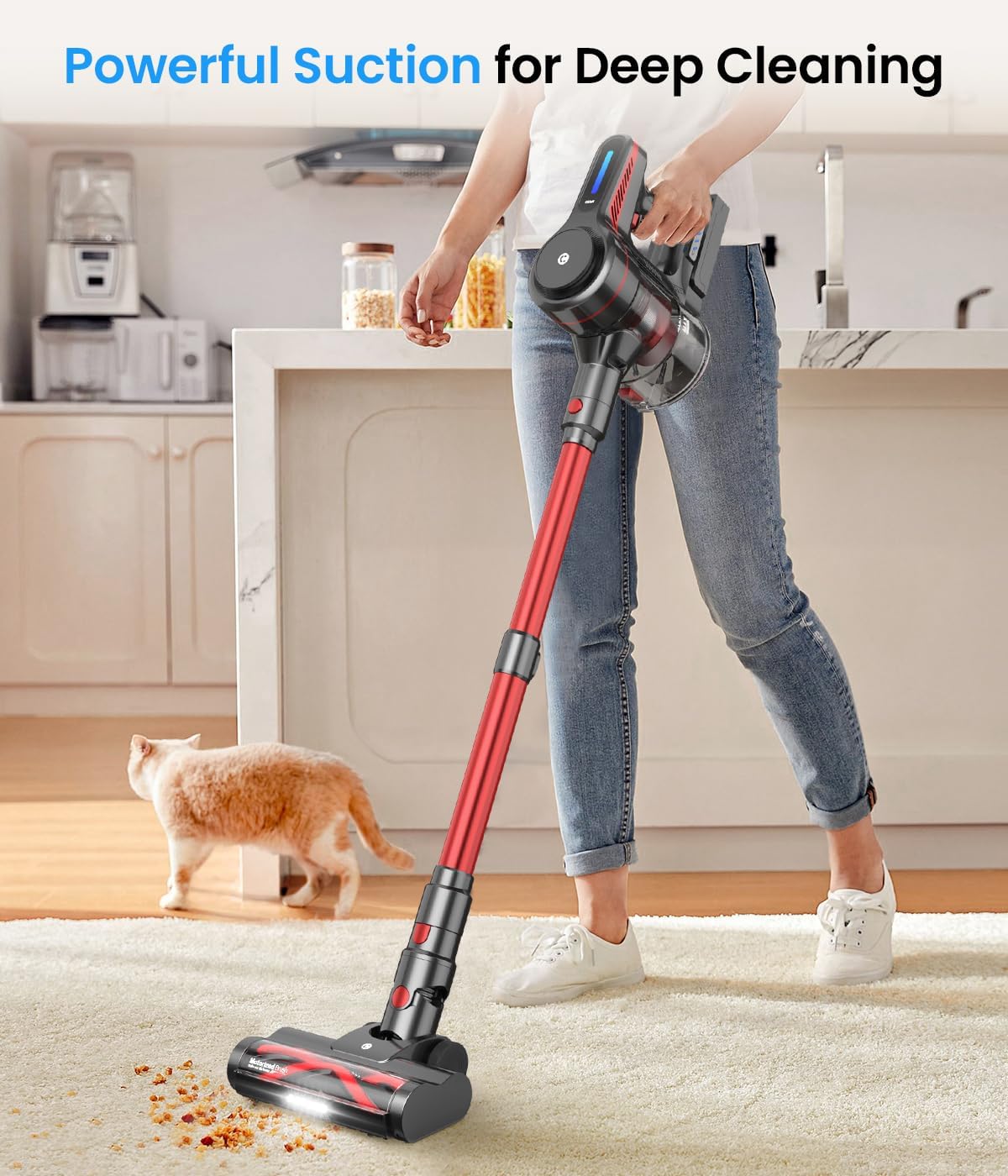 Cordless Vacuum Cleaner, Stick Vacuum with Powerful Suction, 45Mins Runtime Vacuum Cleaners for Home, Anti-tangle and 1.5L Dust Cup, 6 in 1 Lightweight Vacuum for Hardwood Floor Carpet Pet Hair - Image 2