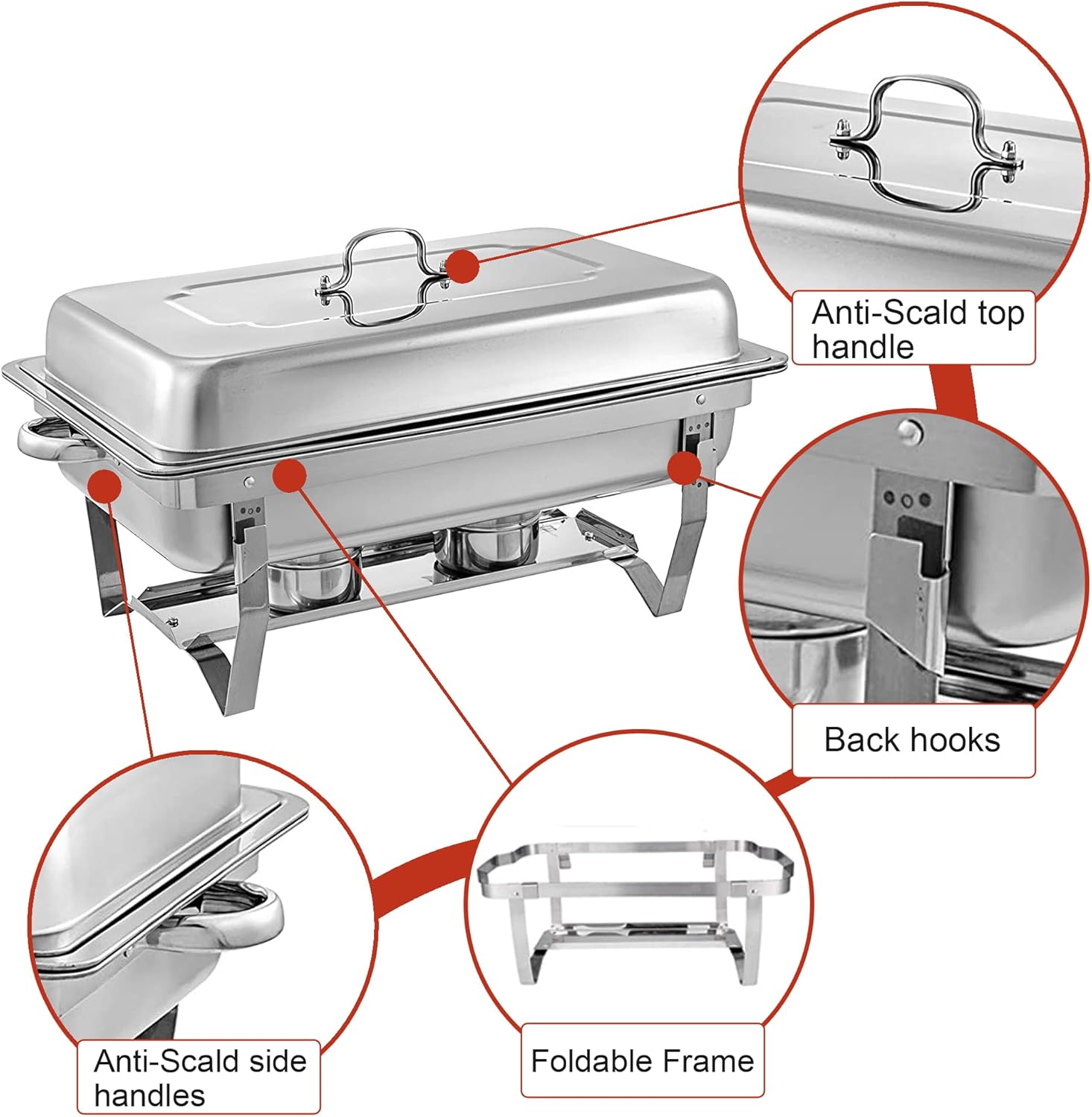 Chafing Dishes for Buffet 4 Pack 9 Quart Stainless Steel Chafer Buffet Servers and Warmers Set with Folding Frame for Weddings Parties Banquets Catering Events - Image 5