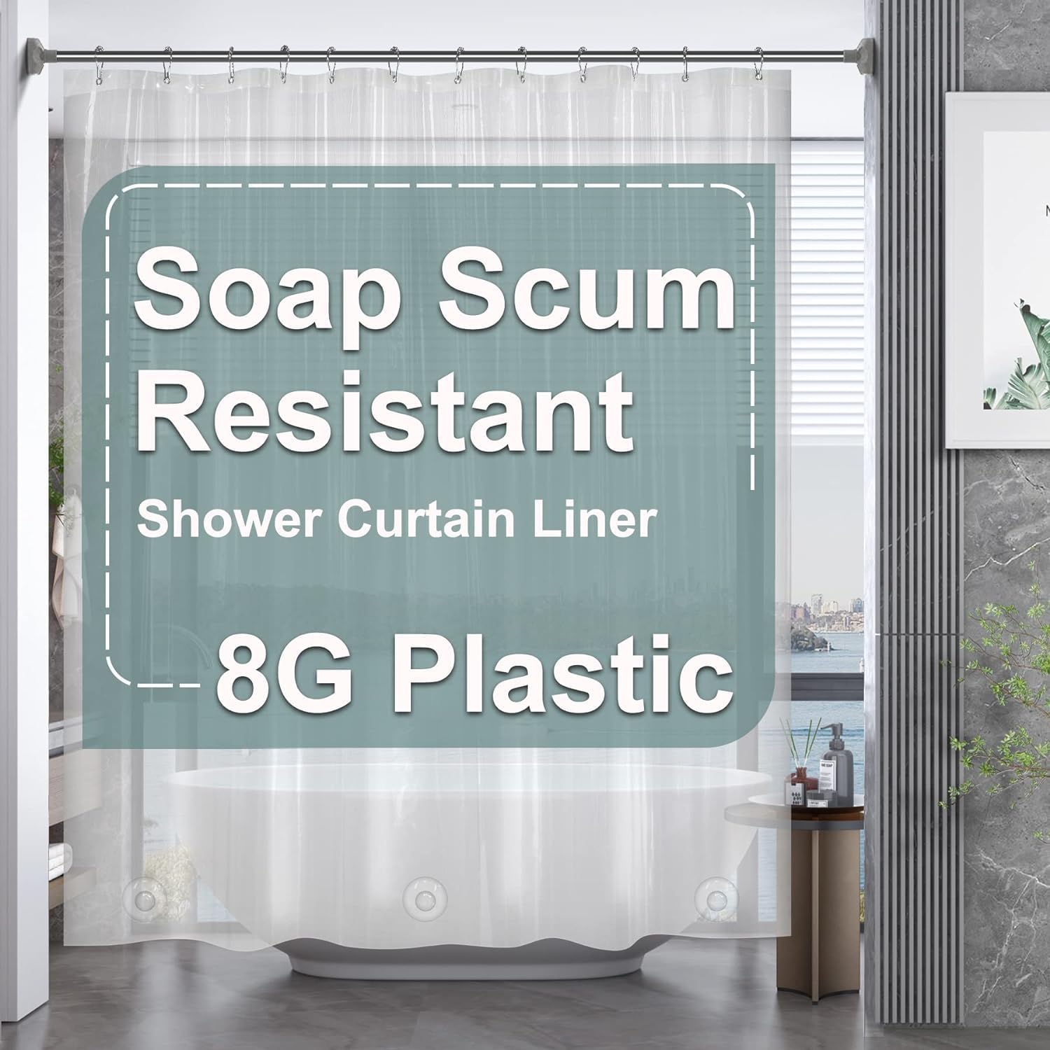 AmazerBath Plastic Shower Curtain Clear Premium PEVA, Clear Shower Curtain Heavy Duty 8G, Weighted Shower Curtains for Bathroom Accessories with 3 Big Stones and 12 Rustproof Grommets, 72x72 Inches - Image 2