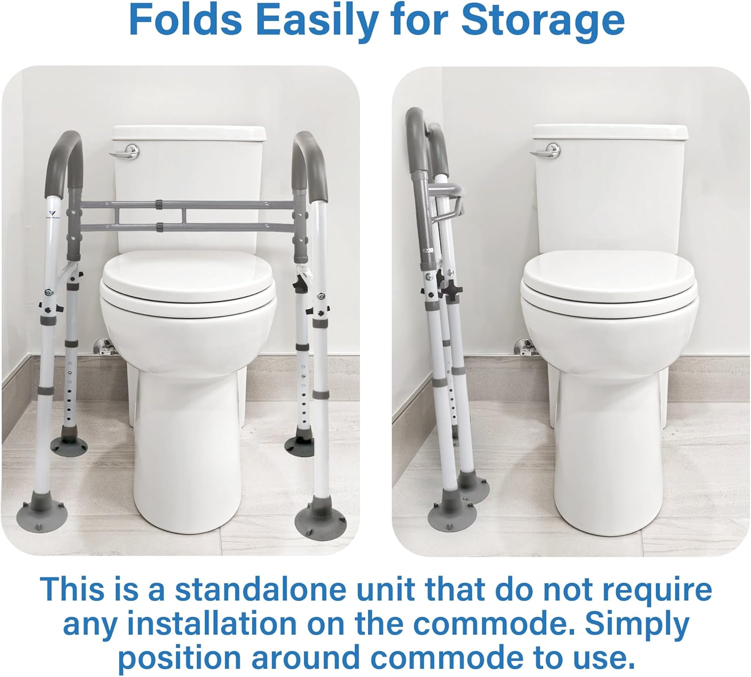 Vaunn Medical Deluxe Adjustable and Foldable Toilet Safety Frame, Bathroom Handrail Assist Grab Bar Handle (Gray, Adjustable Width and Height) - Image 5