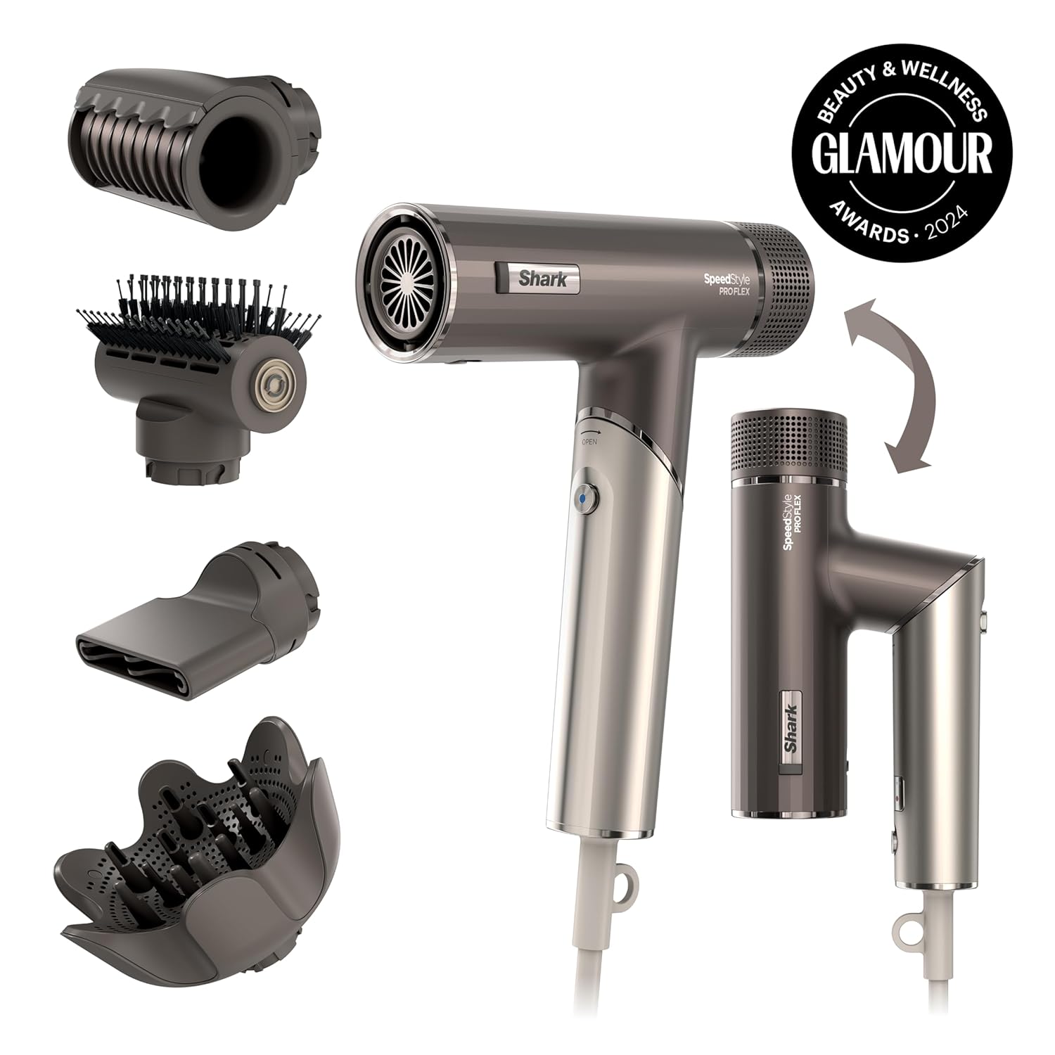 Shark SpeedStyle Pro Flex Professional Performance High-Velocity Hair Dryer System with Scalp Shield & IQ Speed Styling and Drying Suite, Lightweight, Ionic, No Heat Damage, Mocha Silver, HD542 - Image 2
