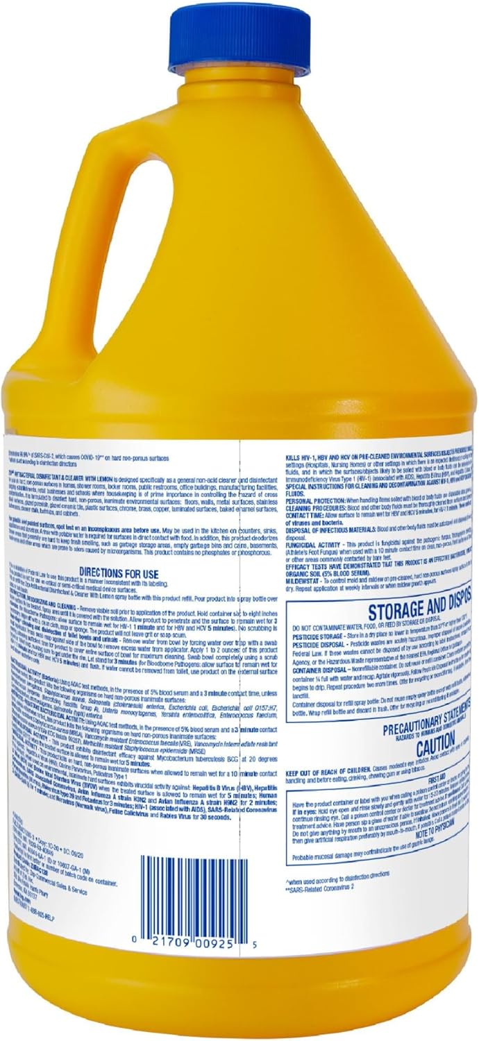 Zep Commercial 1041688 Antibacterial Disinfectant Cleaner with lemon , 1 gal Bottle - Image 2