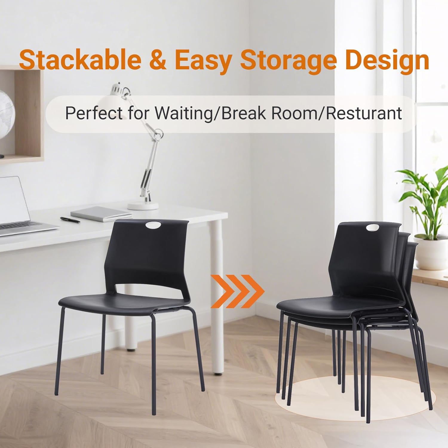 Sidanli Black Stacking Chairs Set of 4, Plastic Stackable Chair for Office Conference Waiting Break Room - Image 6