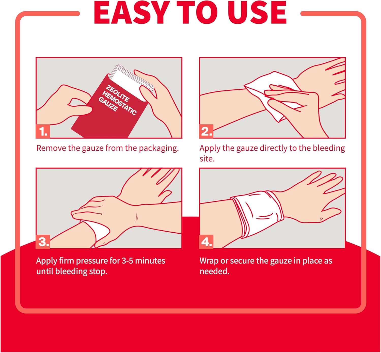 Hemostatic Gauze - Quick Blood Clotting Gauze for Wounds - Trauma Kit Hemostatic Dressing - 3 in x 4 FT - 2 PCS - Image 4