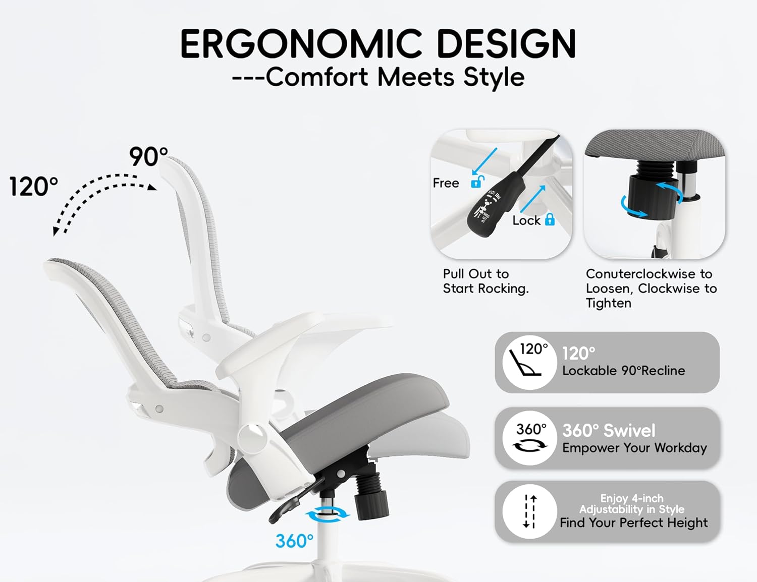 TRALT Ergonomic Office Chair - Comfy Desk Chair with Back Support, Home Office Desk Chairs, Computer Chair, 330lbs Wide Seat Big and Tall Office Chair for Executives (Grey) - Image 8