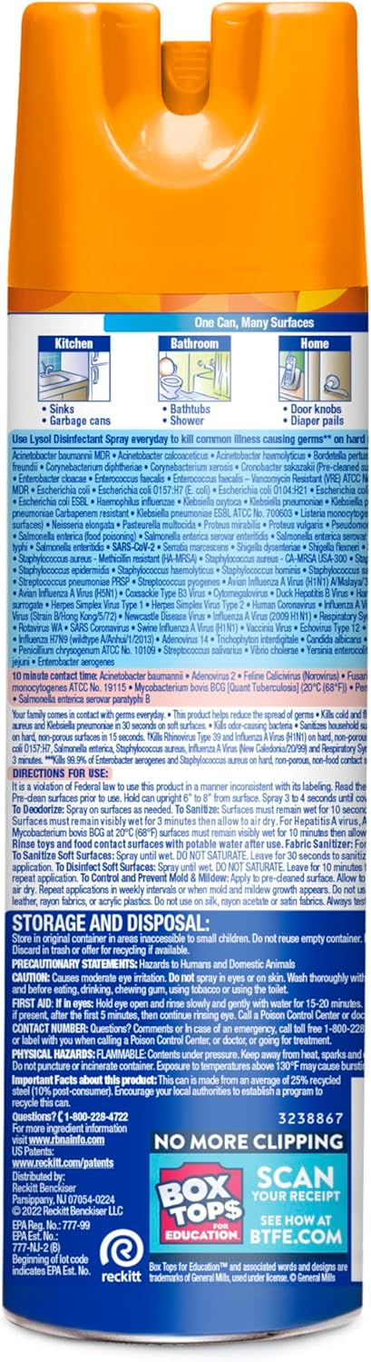 Lysol Disinfectant Spray, Sanitizing and Antibacterial Spray, For Disinfecting and Deodorizing, Mango & Hibiscus, 19 Fl. Oz (Pack of 2) - Image 6