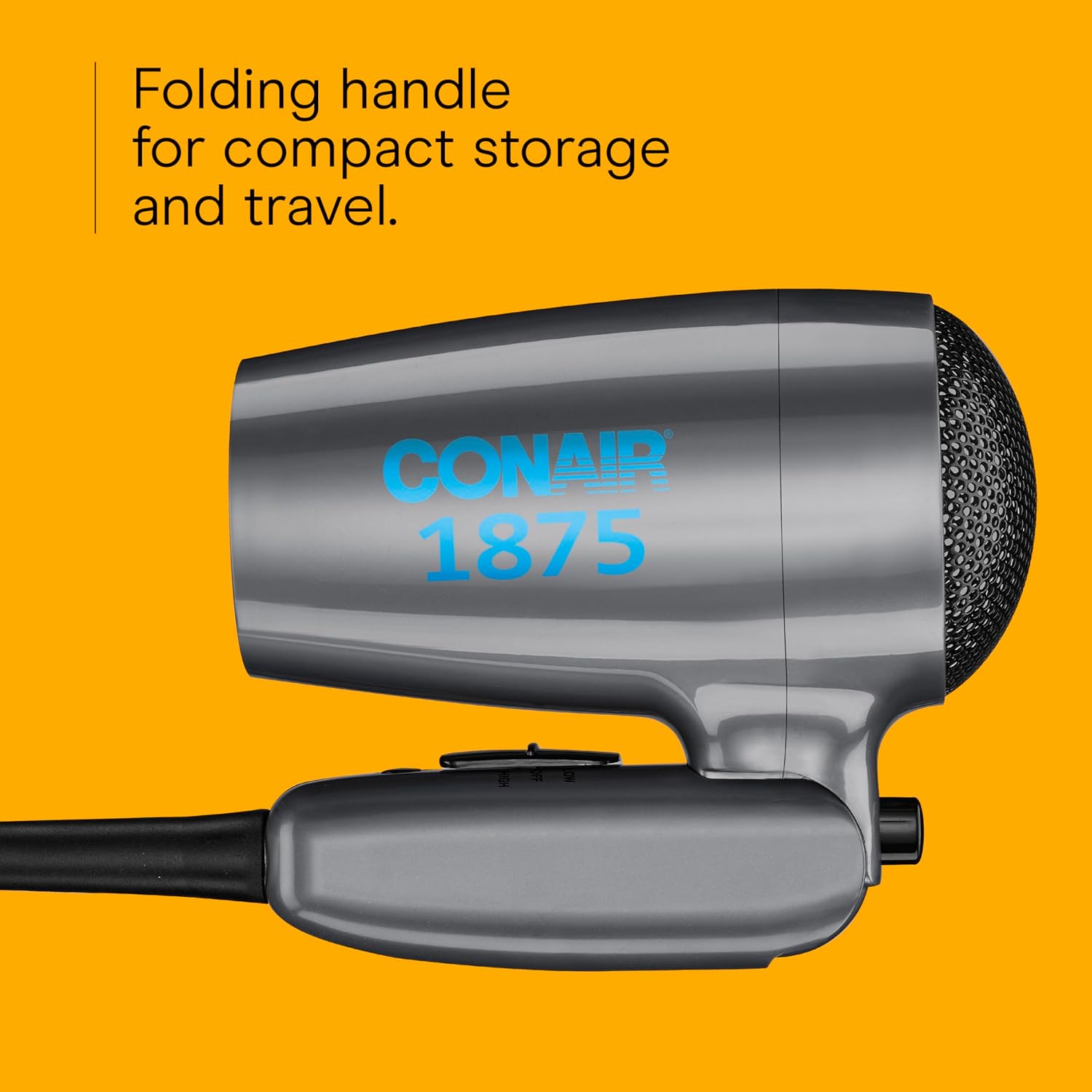 Conair Travel Hair Dryer with Dual Voltage, 1875W Compact Blow Dryer with Folding Handle, Gray - Image 8