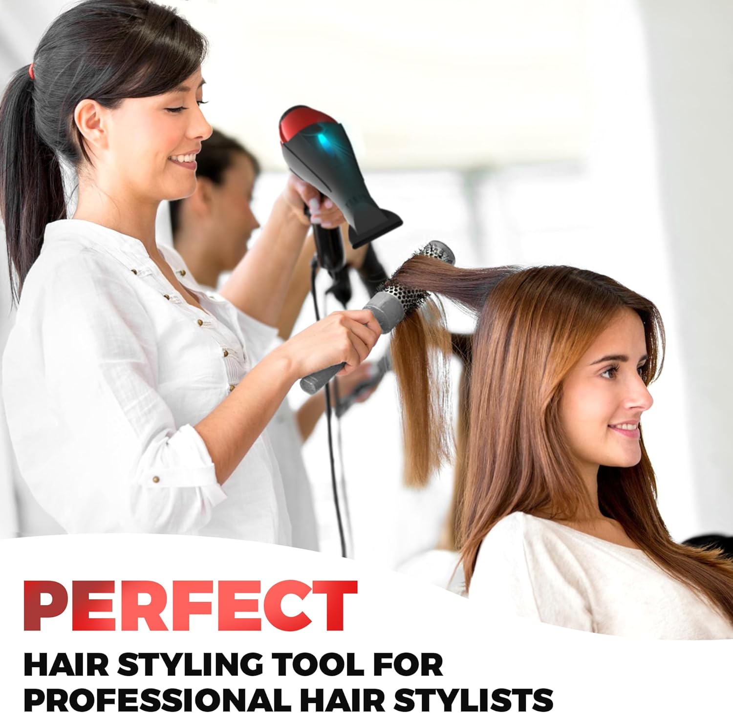 Professional Ionic Salon Hair Dryer, 2200 Watt Powerful AC Motor Ceramic Tourmaline Ion Blow Dryer, Quiet Hair Dryers with Diffuser & 2 Concentrator Nozzle Attachments Black/Red - Image 3