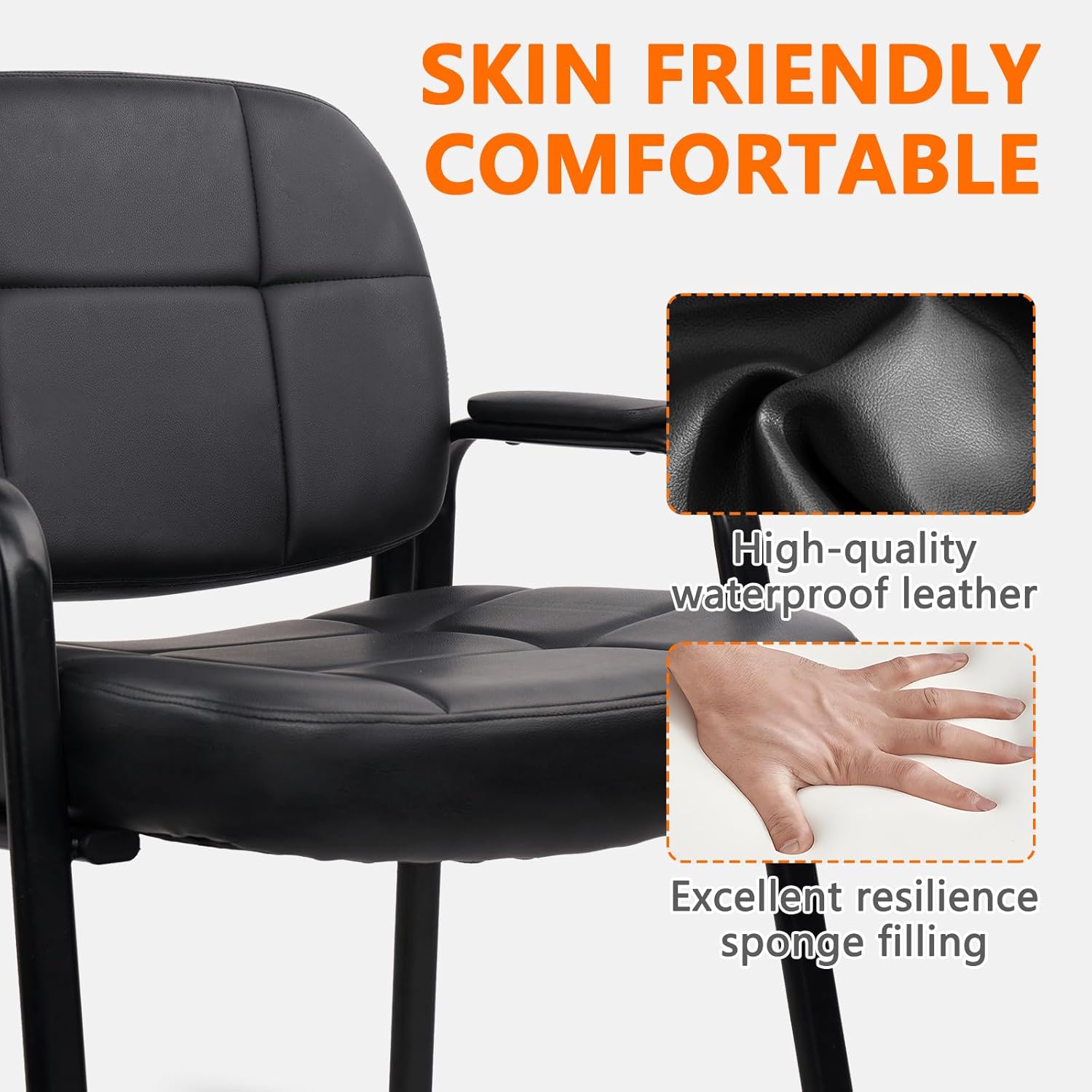CLATINA Big & Tall 500 lbs Waiting Room Guest Chair, Leather Office Reception Chair No Wheels with Padded Arms for Elderly Home Desk Conference Room Lobby Side Salon Clinic, Black(4 Pack) - Image 5