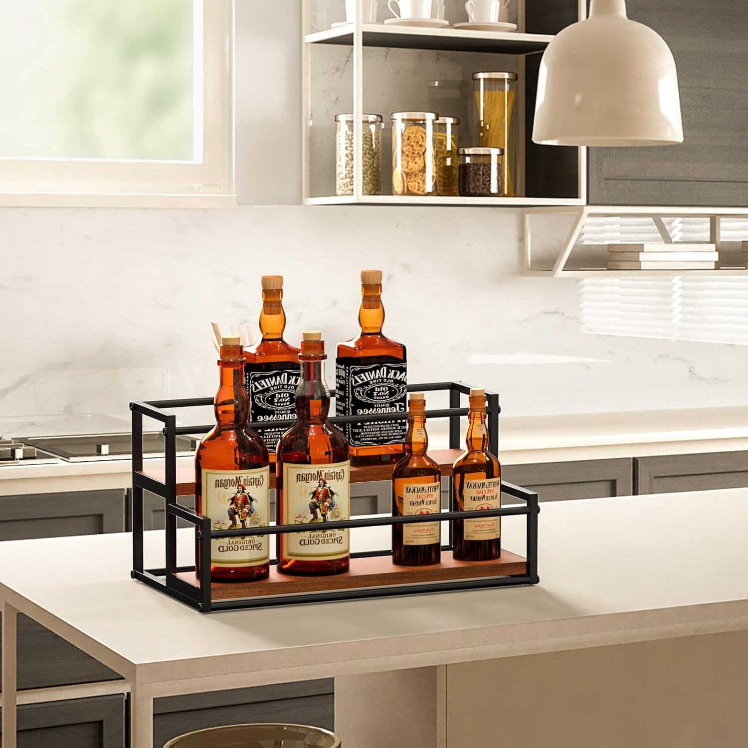 THYGIFTREE Coffee Syrup Rack Organizer 2-Tier 10 Syrup Bottles Holder Stand for Coffee Bar Storage Shelves for Syrup, Wine, Dressing for Kitchen Coffee Station - Image 7