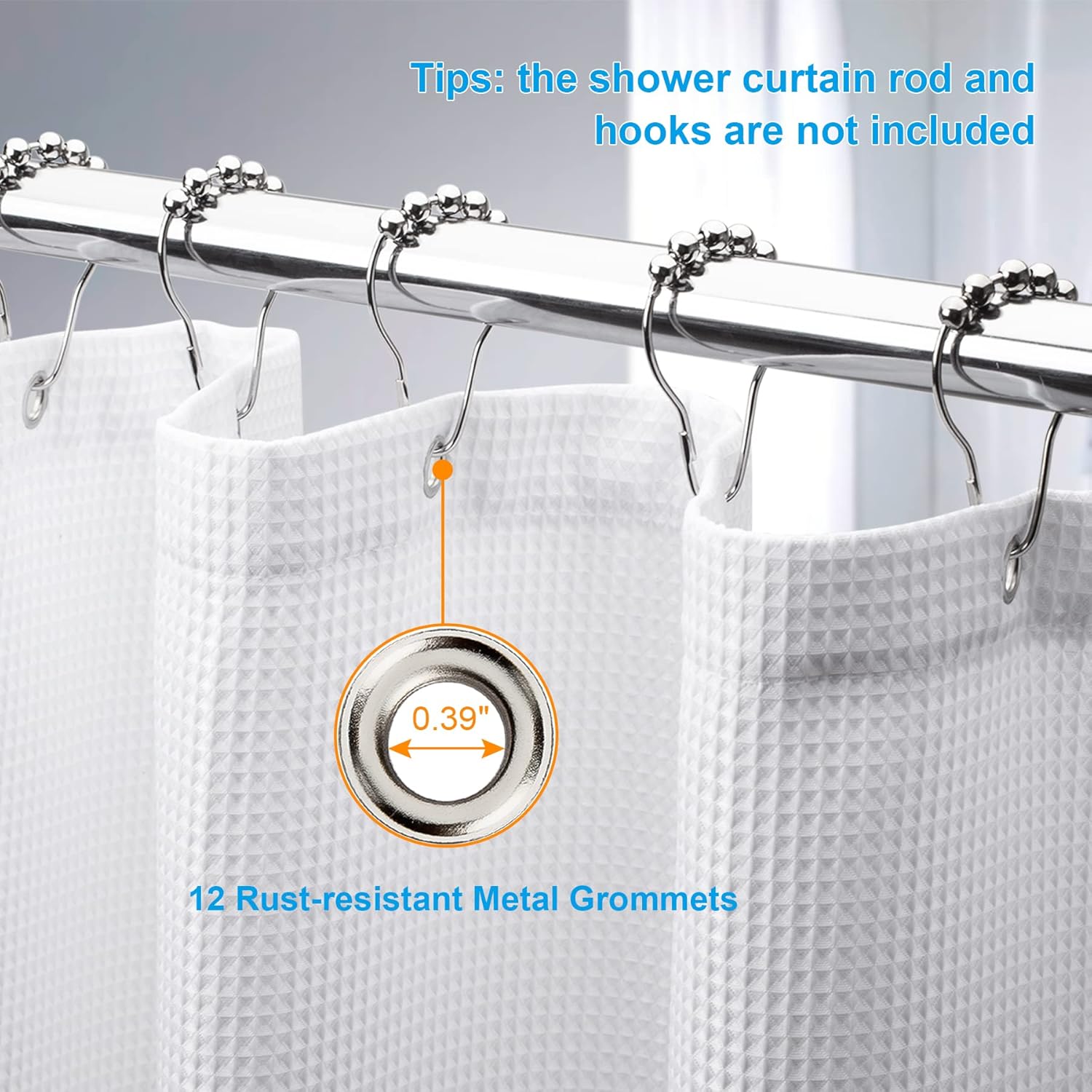 AmazerBath White Shower Curtain Fabric, Waffle Shower Curtains for Bathroom, Cloth Shower Curtain Heavy Duty, Thick Bathroom Shower Curtains Hotel Quality, Premium Polyester, 72x72 Inches - Image 4