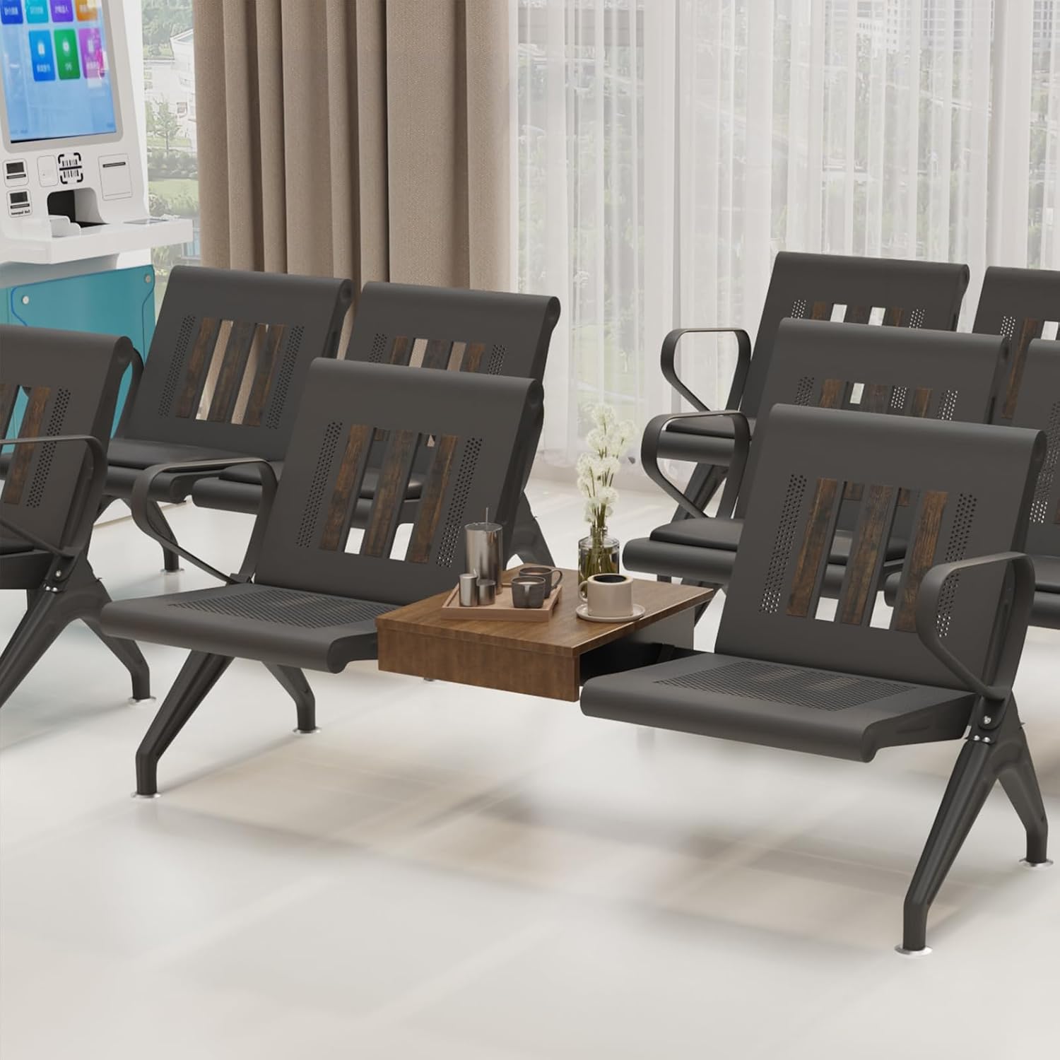 wonline Waiting Room Chairs 2 Seat w/Table, Waiting Room Chairs with Arm, Office Furniture Lobby Conference Reception Bench Office Guest Seating for Clinic Airport Hospital Barber Salon Bank - Image 2