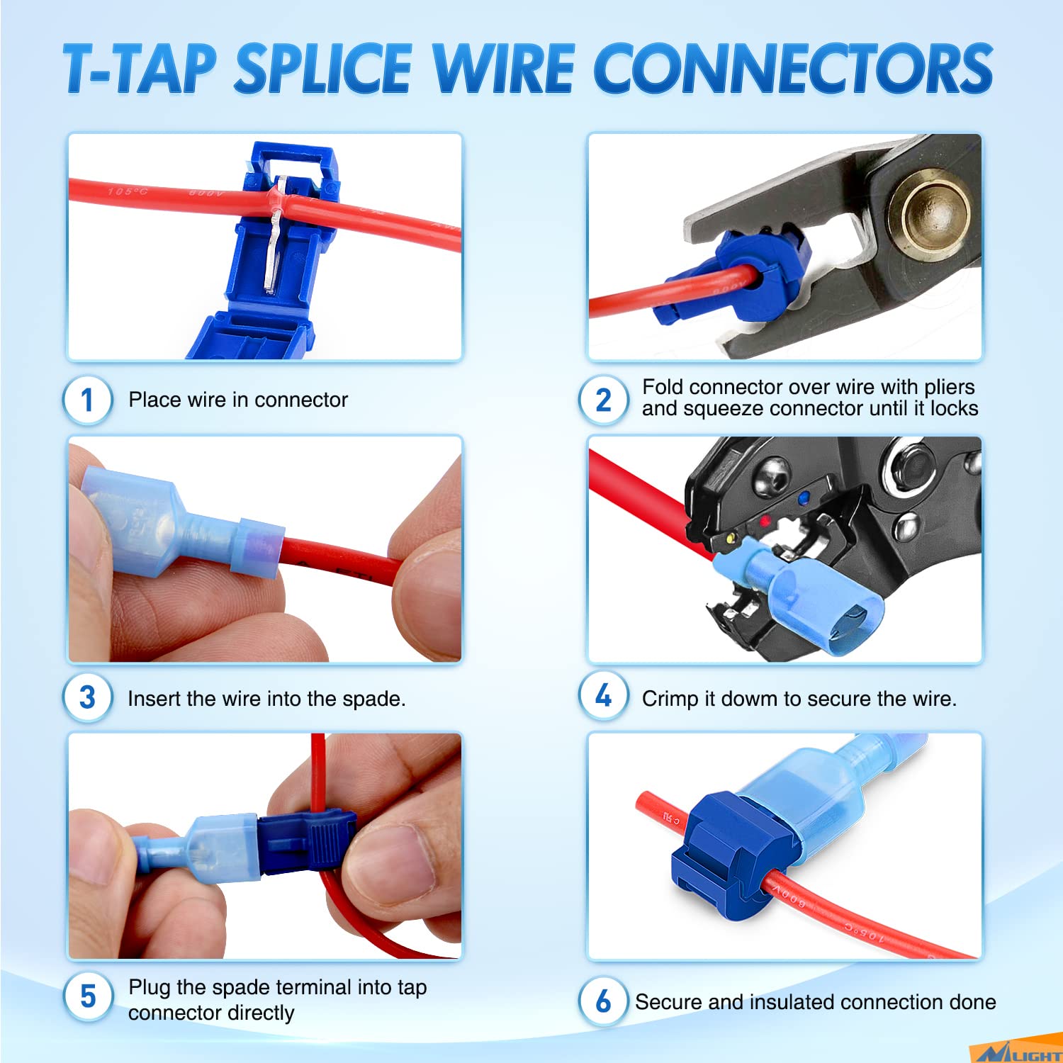 Nilight 360PCS T-Tap Wire Connectors Self-Stripping Quick Splice Electrical Terminals Insulated Male Disconnect Spade Assortment Kit with Storage Case - Image 2