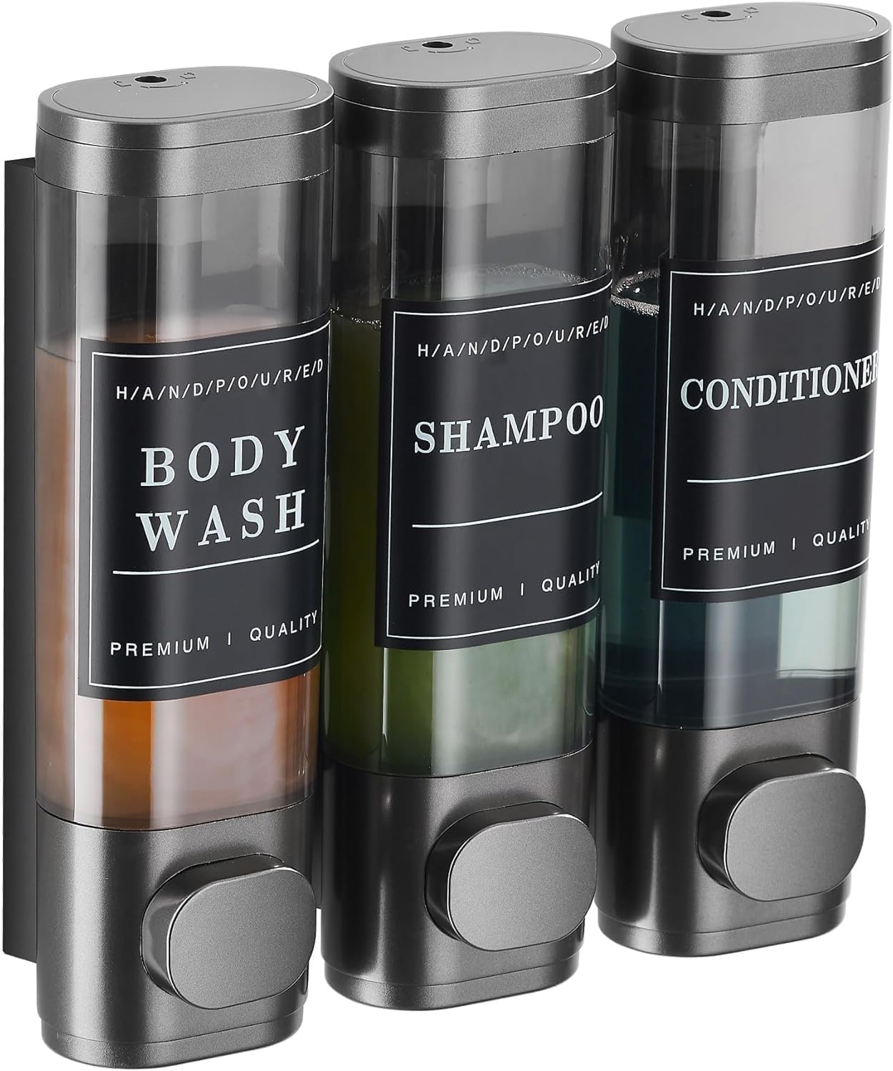 Shower Soap Dispenser Wall Mounted No Drill Shampoo Dispenser for Shower Wall Shampoo and Conditioner Dispenser Bathroom Hotel 3 * 300ml Gungray with Labels