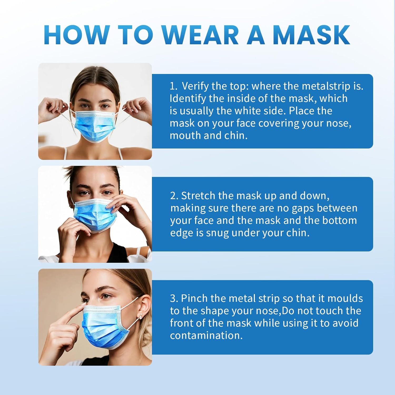 Borje Blue Disposable Face Mask 100 Pcs Blue Face Masks 3 Ply Protection Masks - Image 6