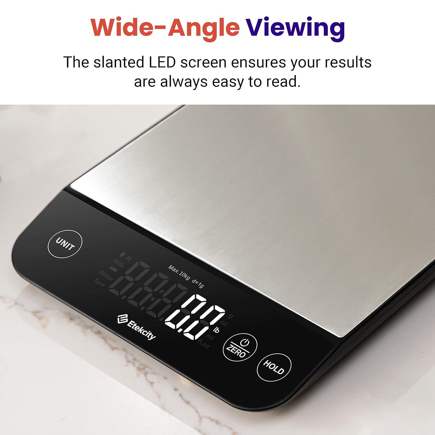 Etekcity Digital Food Kitchen Scale, Grams and Oz for Weight Loss, Baking and Cooking, 0.05oz/1g Precise Graduation,5 Weight Units, IPX6 Waterproof, USB Rechargeable,304 Stainless Steel-Silver, 22lb - Image 8