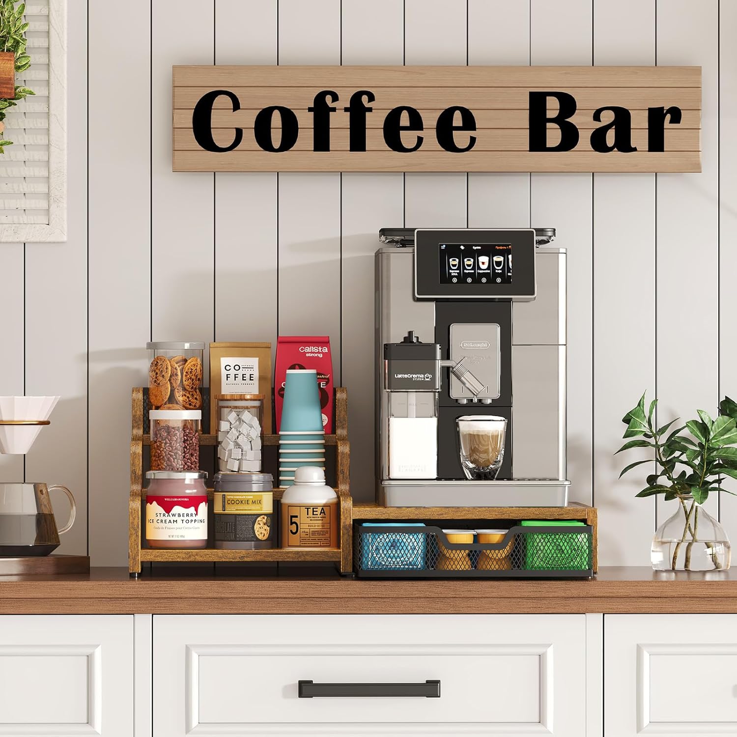 Coffee Station Organizer with K Cup Holder, 28 Pod Capacity,3-Tier Syrup Rack with Coffee Pod Holder Drawer, Coffee Bar organizer Countertop for Accessories,Rustic Brown - Image 7