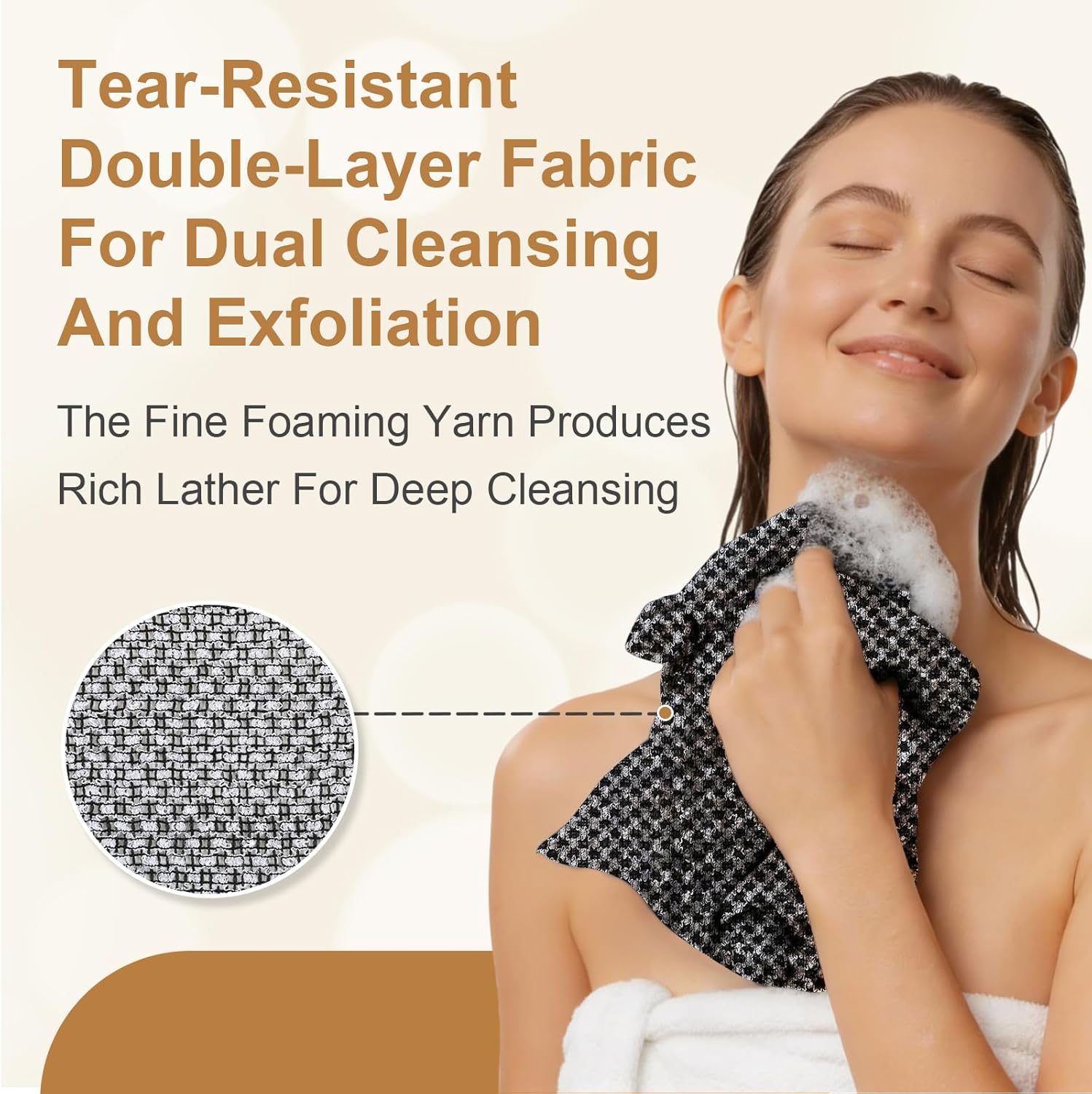 Blissal Exfoliating Shower Towel, Premium Microfiber Scrub Towel, Quick-Drying Durable & Gentle, 2-in-1 Exfoliatings Towels-Body Scrubber with 2 Sides for All Skin Types (Black+Pink) - Image 4