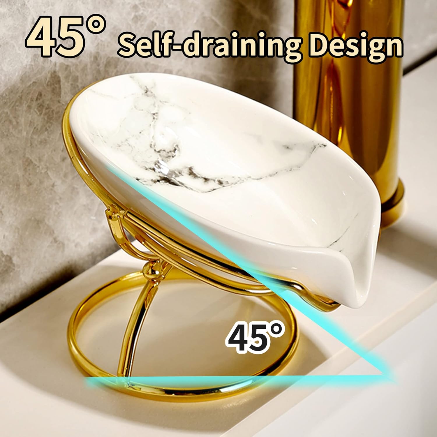 Leaf-Shaped Ceramic Soap Dish with Drain, Holder, Saver, Tray, Bar Soap Holder, Easy Cleaning, for Shower Bathroom Kitchen Sink Bathtub, Pro-Environment White - Image 3