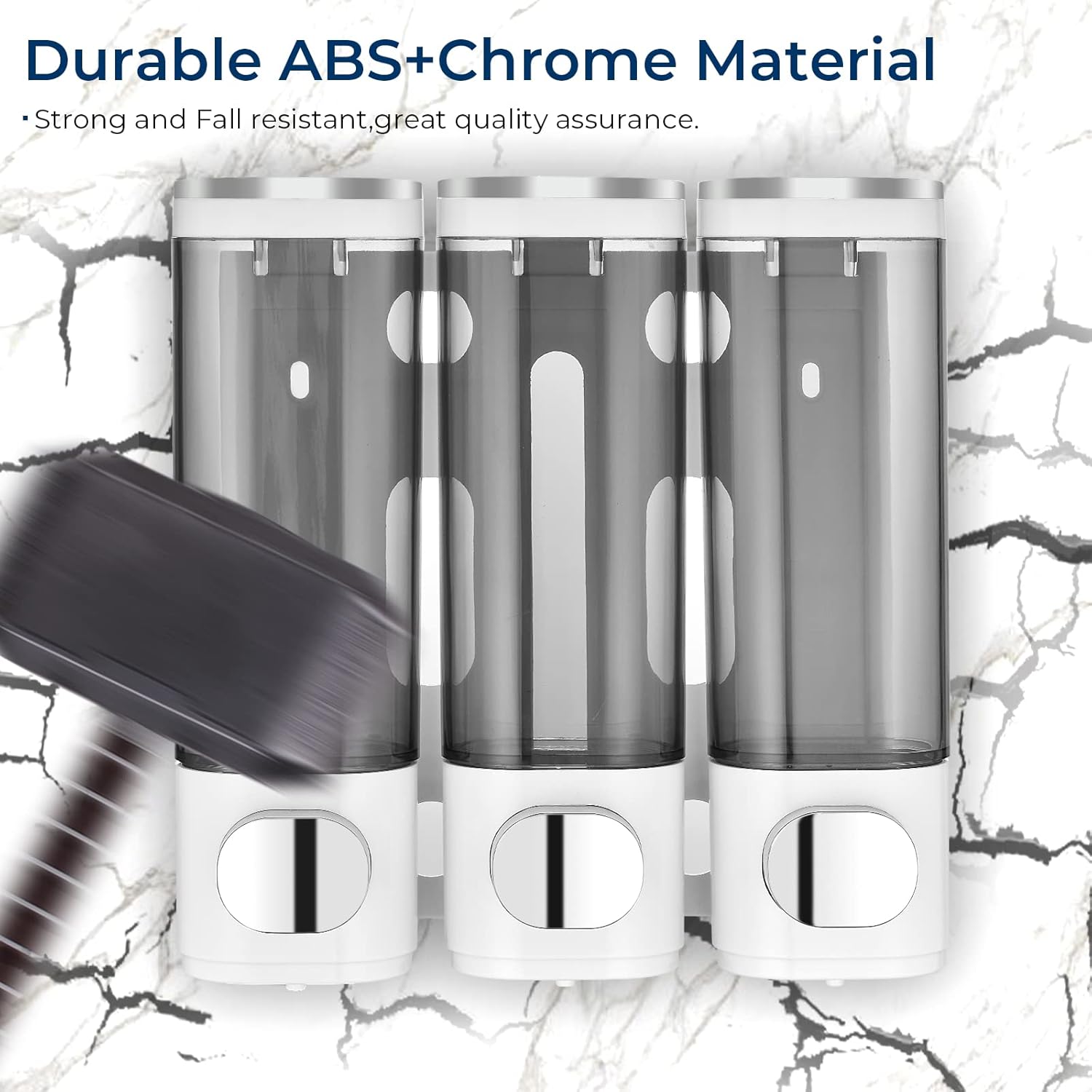 Shampoo and Conditioner Dispenser, Pollock Shower Soap Dispenser 3 Chamber No Drill, Wall Mounted Shampoo Body Wash Conditioner for Bathroom Large Capacity,White - Image 9