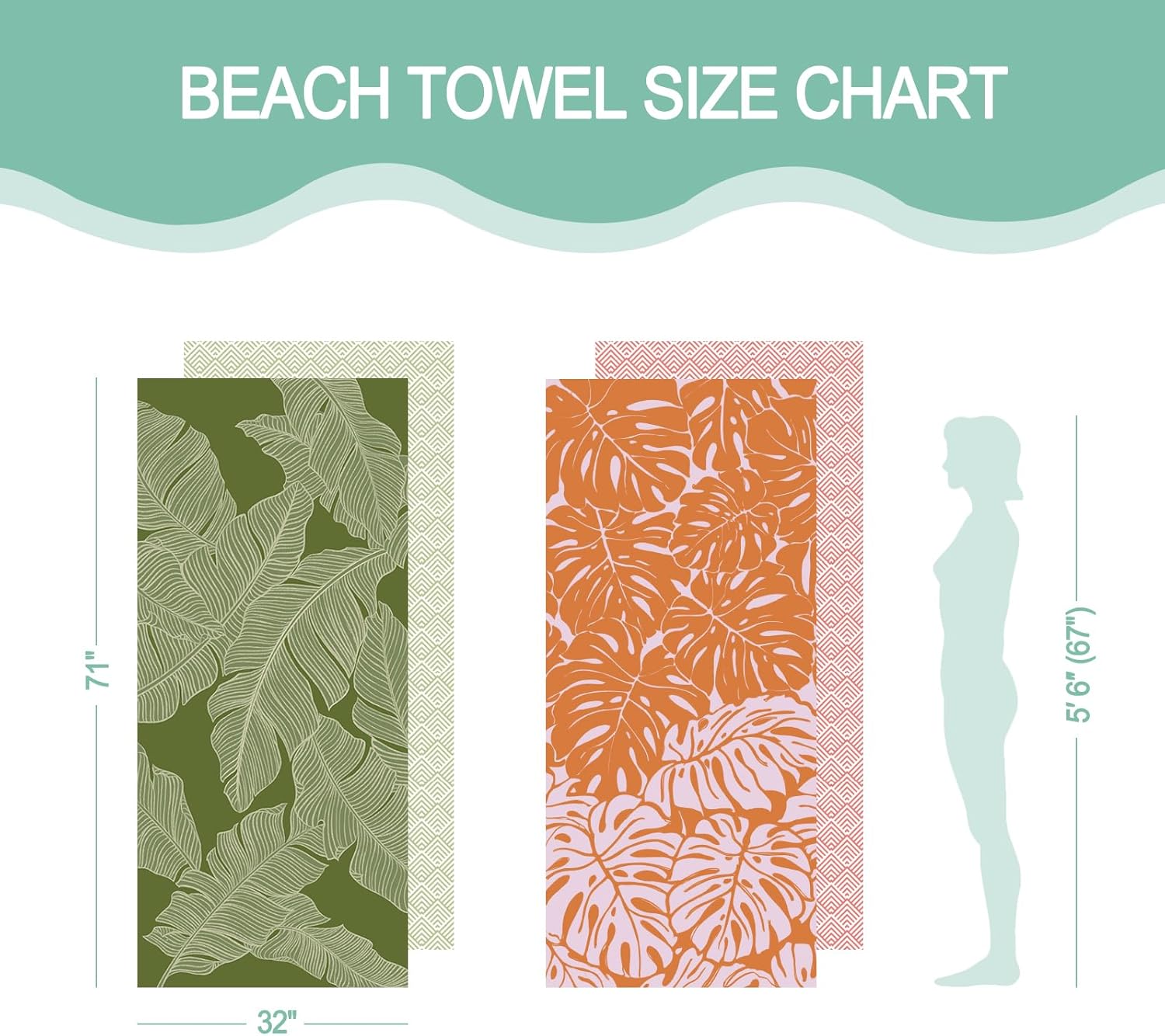Eunzel 2 Pack Microfiber Beach Towel, Quick Dry Travel Towel Large Sand Free Towel for Beach, Camping, Swim Pool, Gym, Sports& Yoga 71"x32", Palm - Image 8