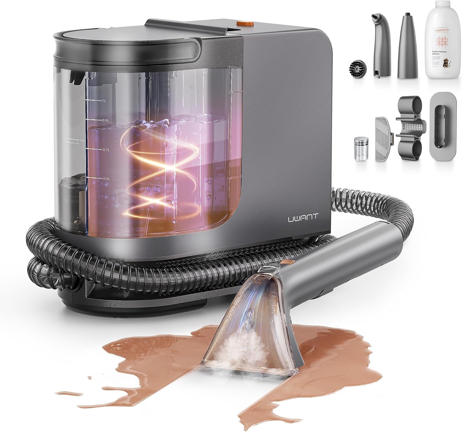 uwant Portable Carpet Cleaner with Steam& Hot Water 18Kpa Upholstery Cleaner Machine for Pets with Cleaning Tools& Solution Carpet Steam Cleaner for Cars,Couch,Furniture