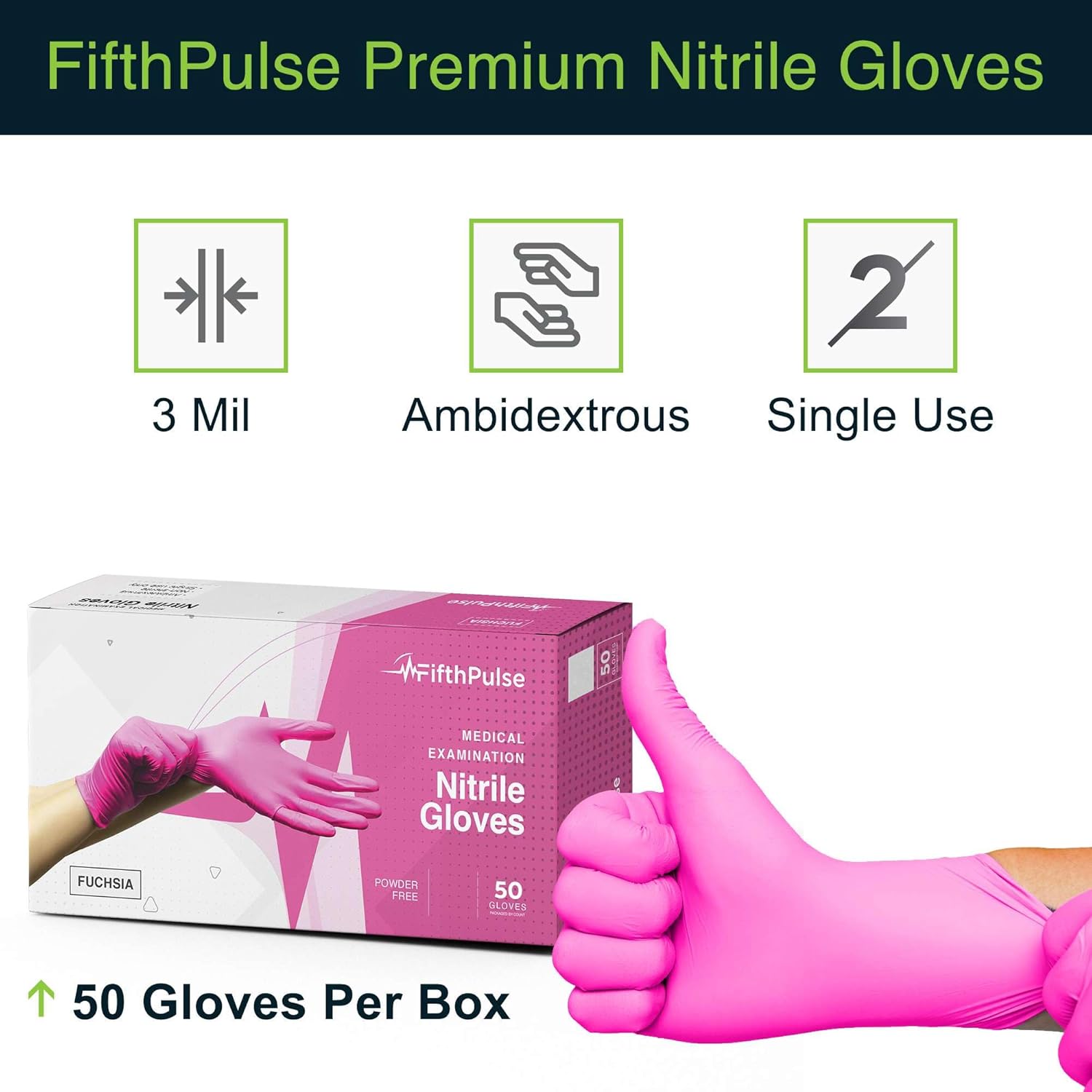 FifthPulse Fuchsia Hot Pink Nitrile Disposable Gloves - 3 Mil Nitrile - Powder and Latex Free - Surgical Medical Exam Gloves - Image 6