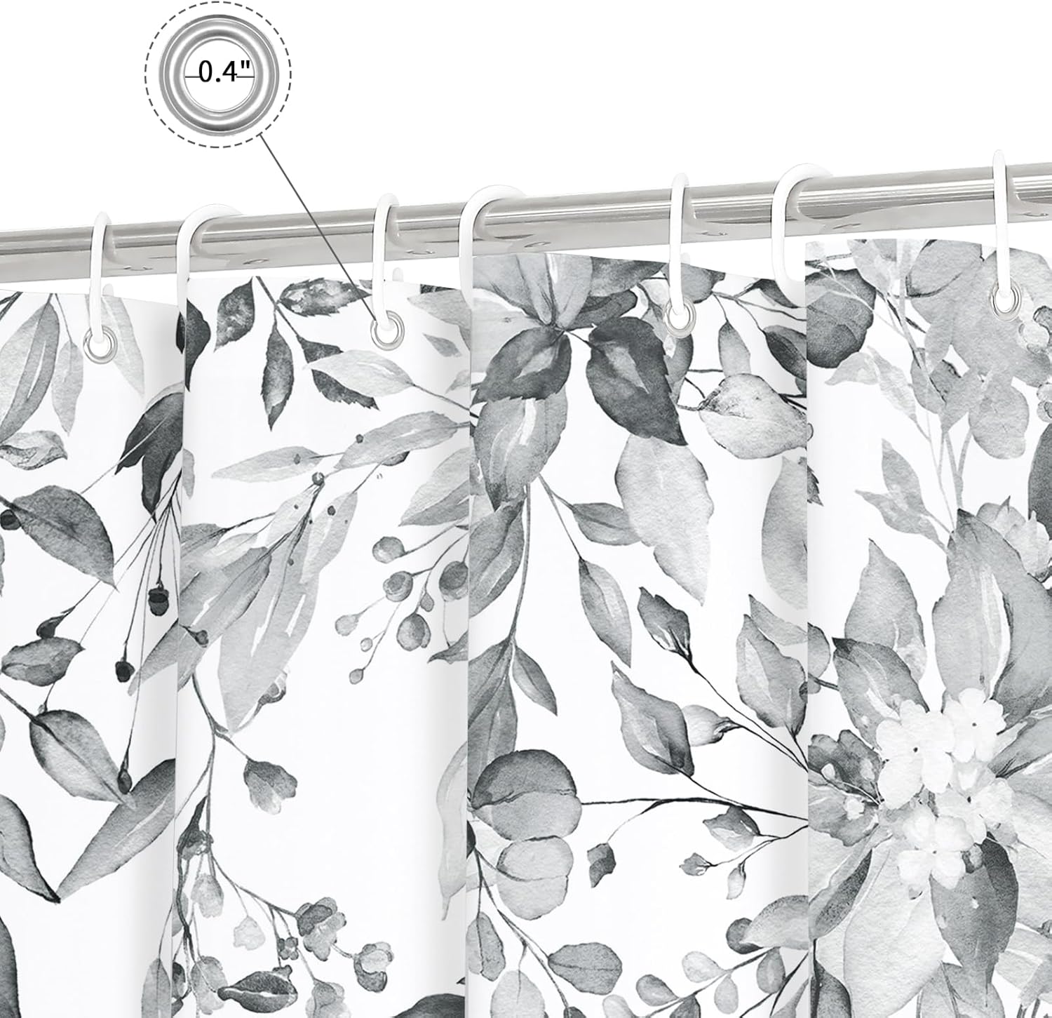 Gibelle Grey Eucalyptus Shower Curtain, Watercolor Plant Leaves with Floral Bathroom Shower Curtain Set, Gray White, 72x72 - Image 4
