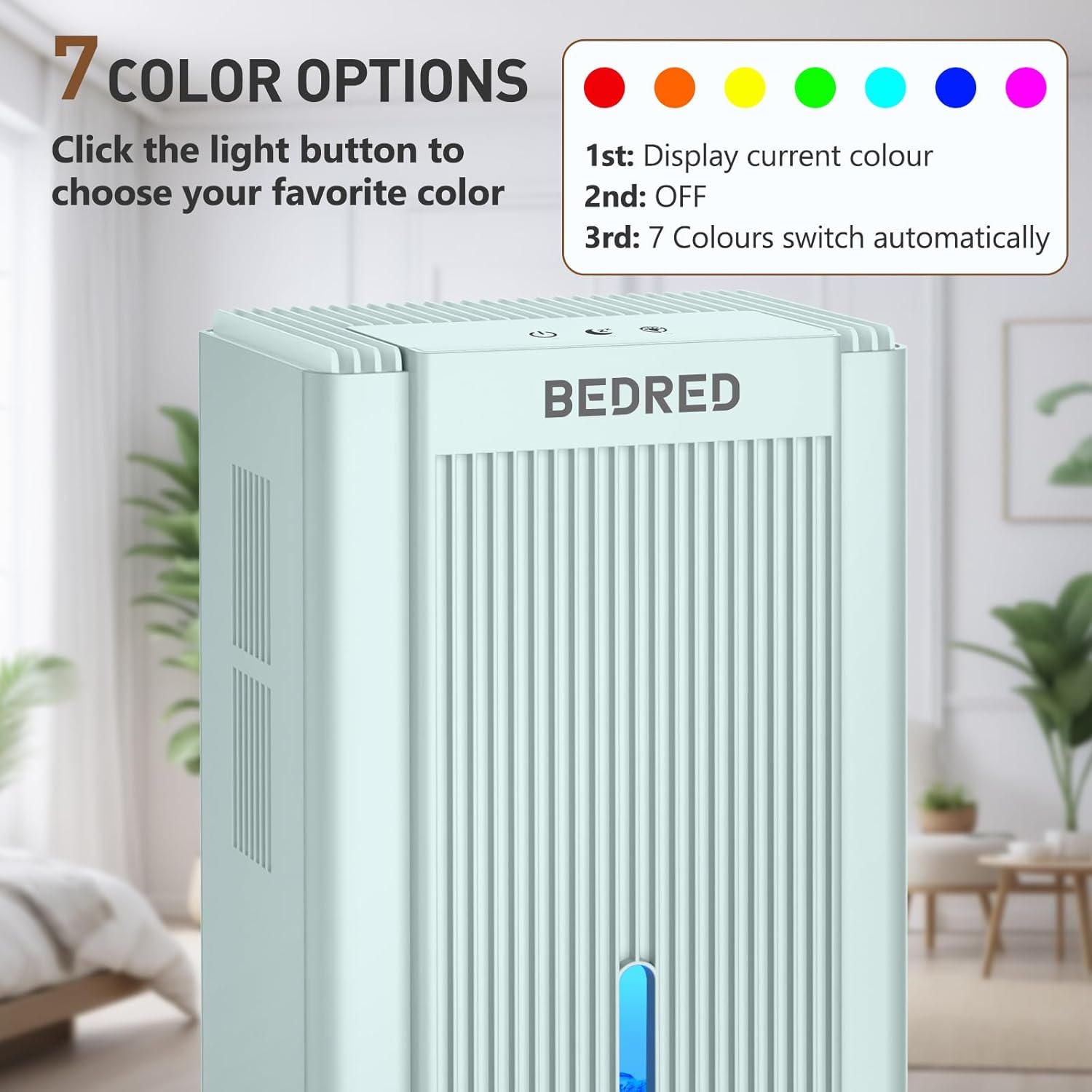 Dehumidifier, 95OZ Dehumidifier for Home 1000 Sq.Ft - Quiet with Auto Shut Off & Relaxing 7 Color Ambient Light,Ideal for Livingroom, Bedroom, Basement(Pale Turquoise) - Image 5
