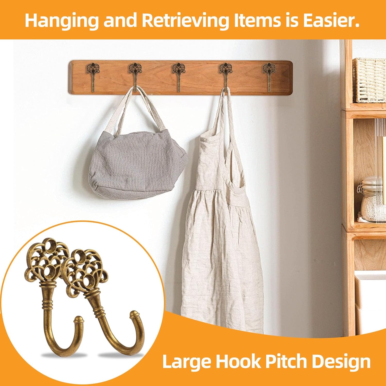 10 PCS Vintage Metal Wall Hooks, Bohemian Decorative Hook with Screws, Wall Hooks for Hanging Towel/Coat (Bronze) - Image 5