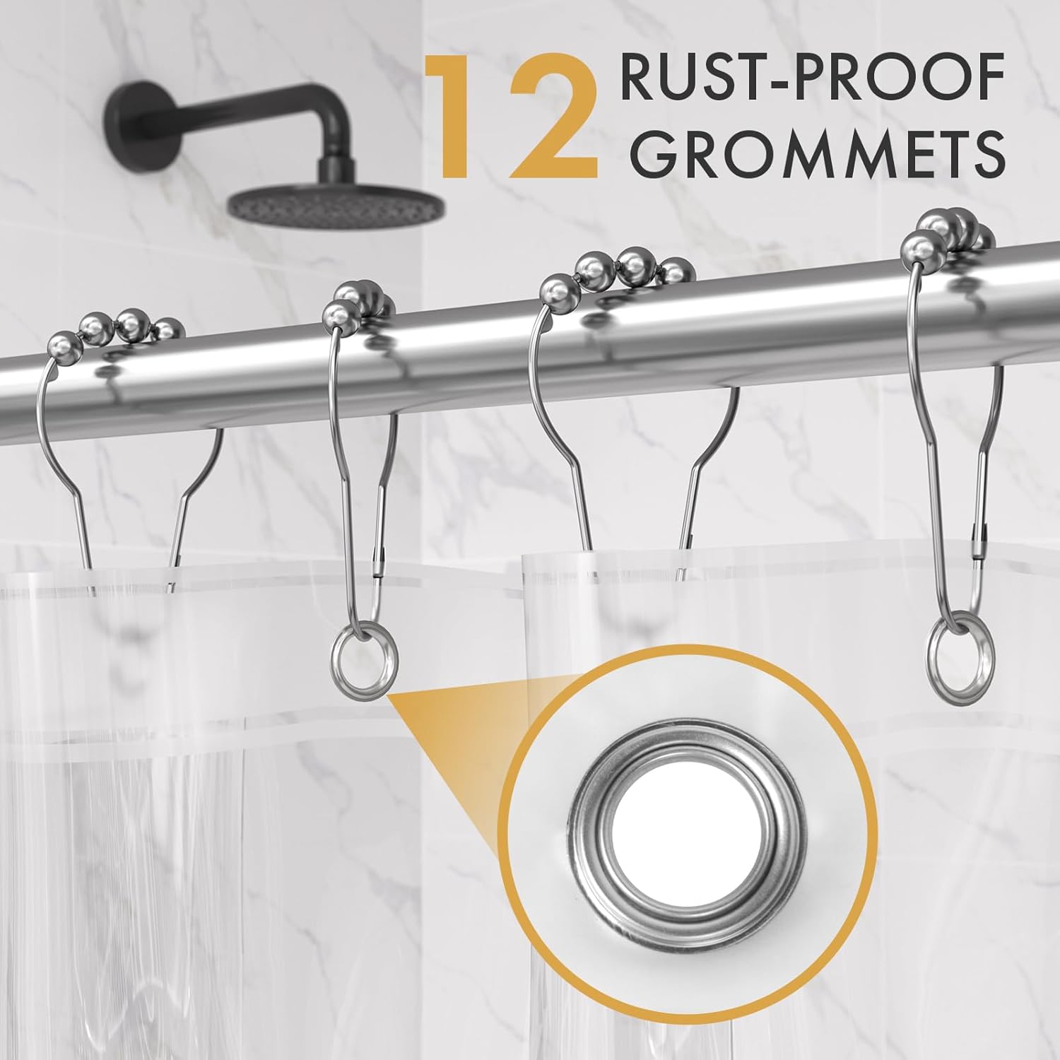 AmazerBath Shower Curtain Liner 2 Pack, 72 x 96 Inches Extra Long PEVA Plastic Shower Liner with 3 Weighted Stones and 12 Rustproof Metal Grommet, Lightweight Waterproof Shower Curtain - Clear - Image 2