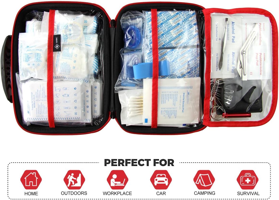 Compact First Aid Kit (228pcs) Designed for Family Emergency Care. Waterproof EVA Case and Bag is Ideal for The Car, Home, Boat, School, Camping, Hiking, Office, Sports. Protect Your Loved Ones. Red - Image 3