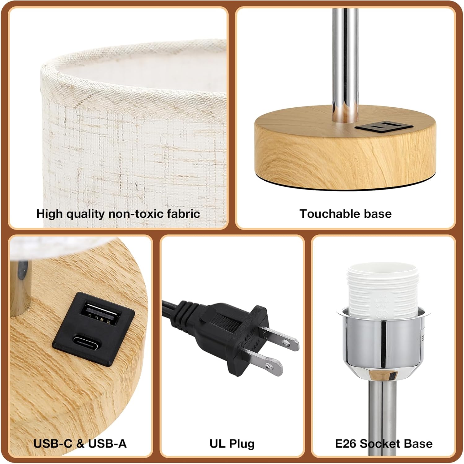 Dicoool Touch Bedside Table Lamp with USB - 3 Way Dimmable Wood Lamp for Bedroom Nightstand, Desk Lamp with Charging Station for Dorm, Living Room, Office, Kids Room, Small, 14in - Image 6
